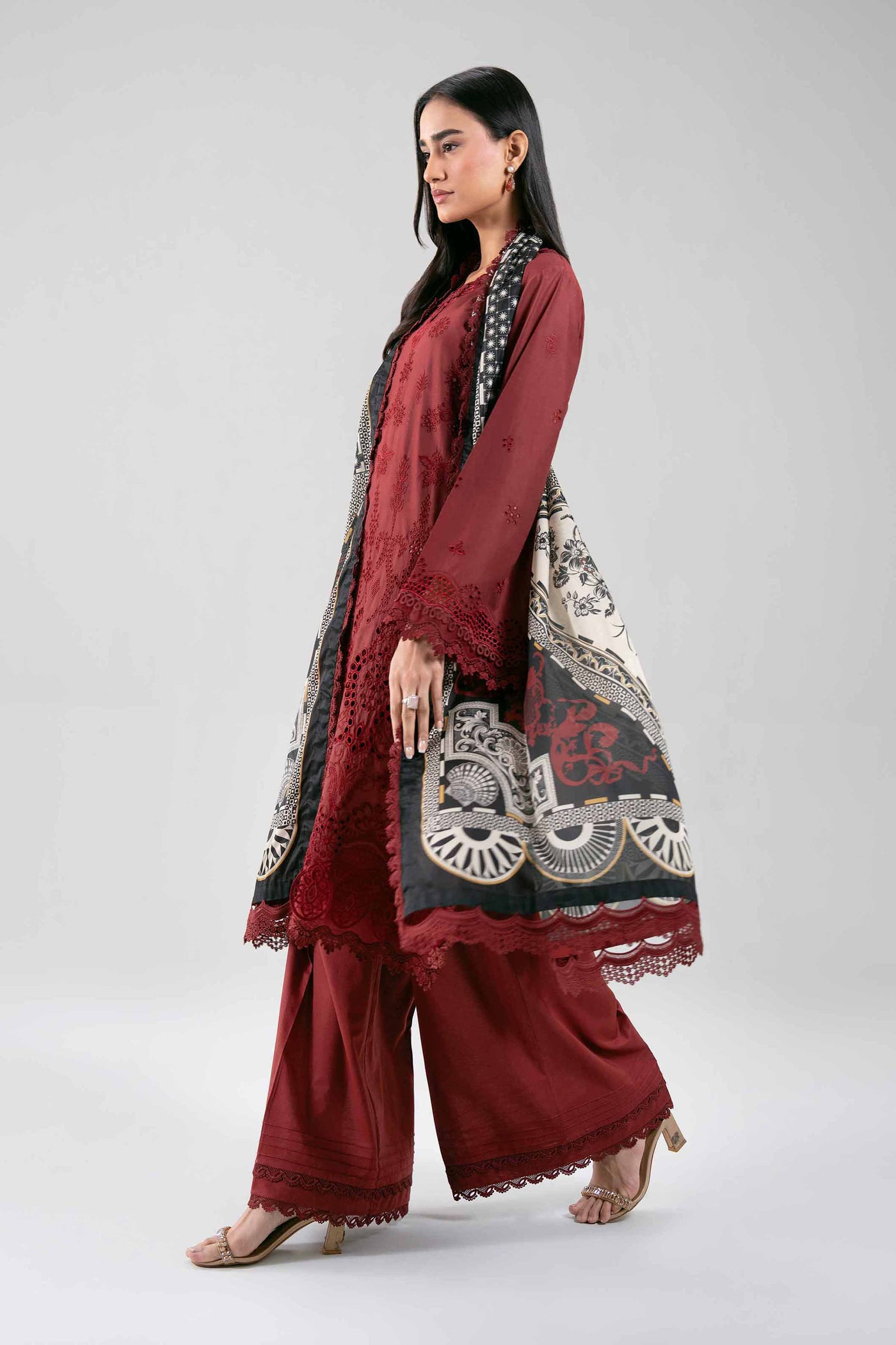3 Piece Embroidered Chiffon Suit