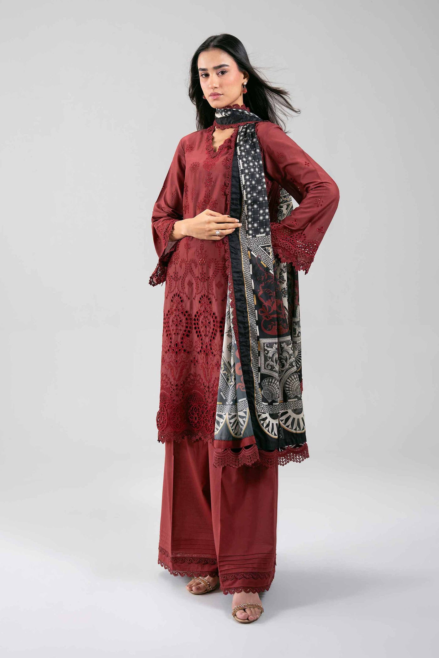 3 Piece Embroidered Chiffon Suit