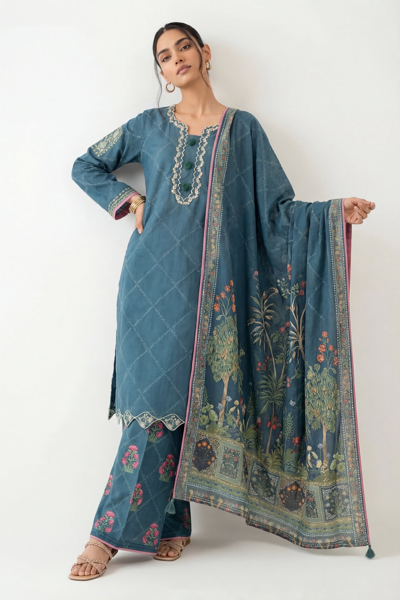 2 Piece Embroidered Dobby Lawn Suit