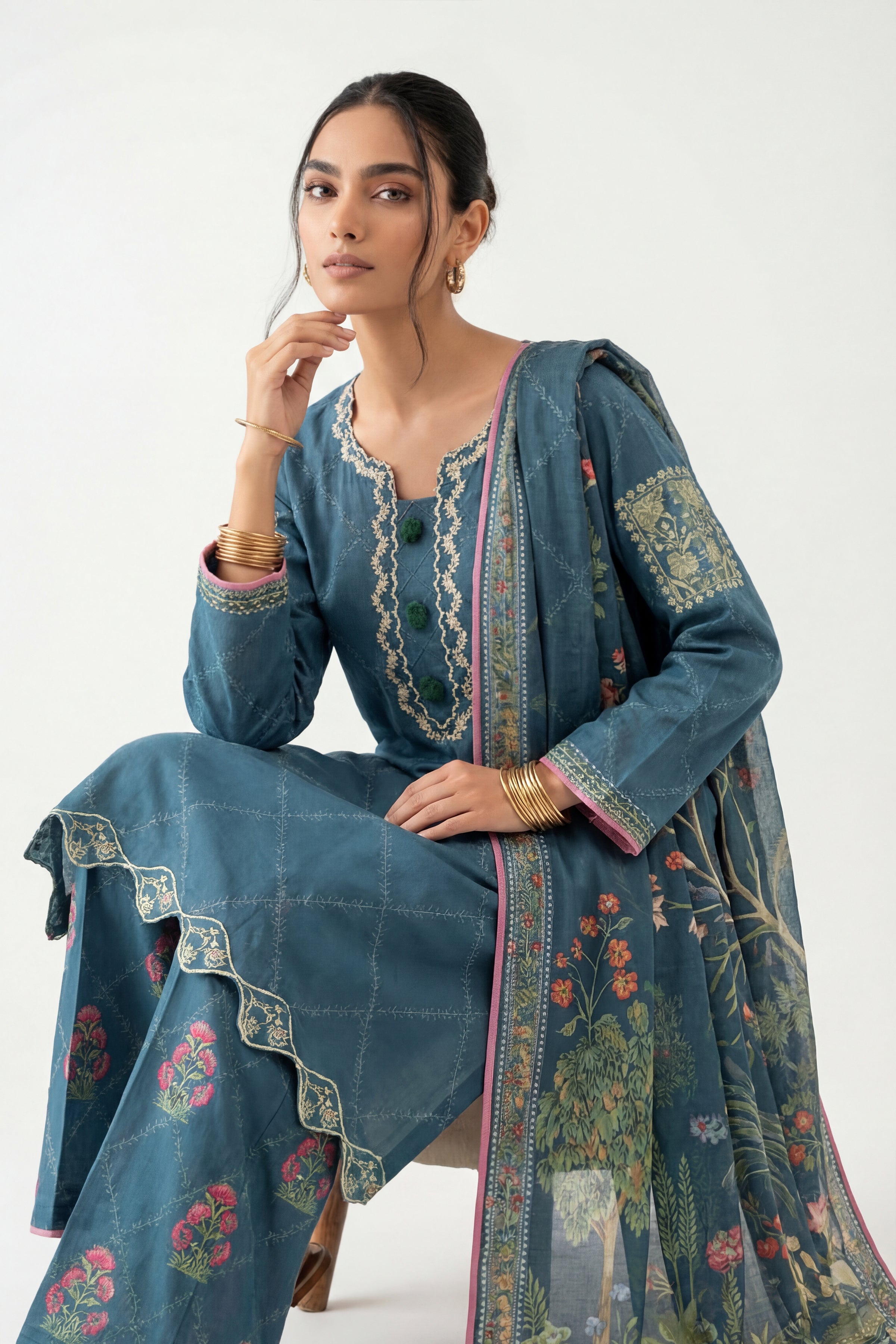 2 Piece Embroidered Dobby Lawn Suit