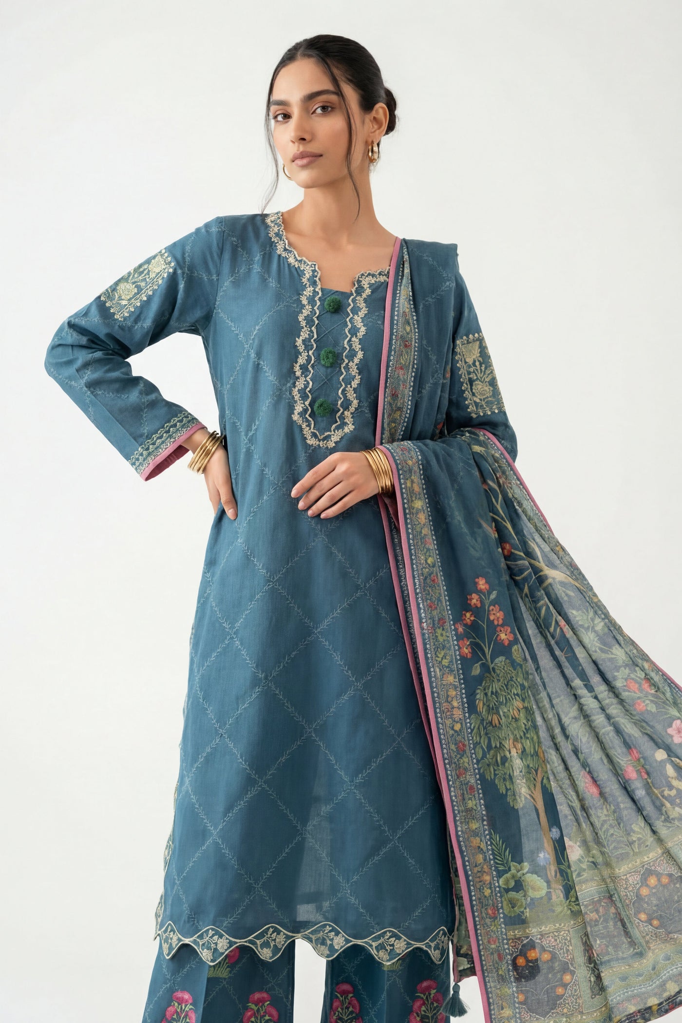 2 Piece Embroidered Dobby Lawn Suit