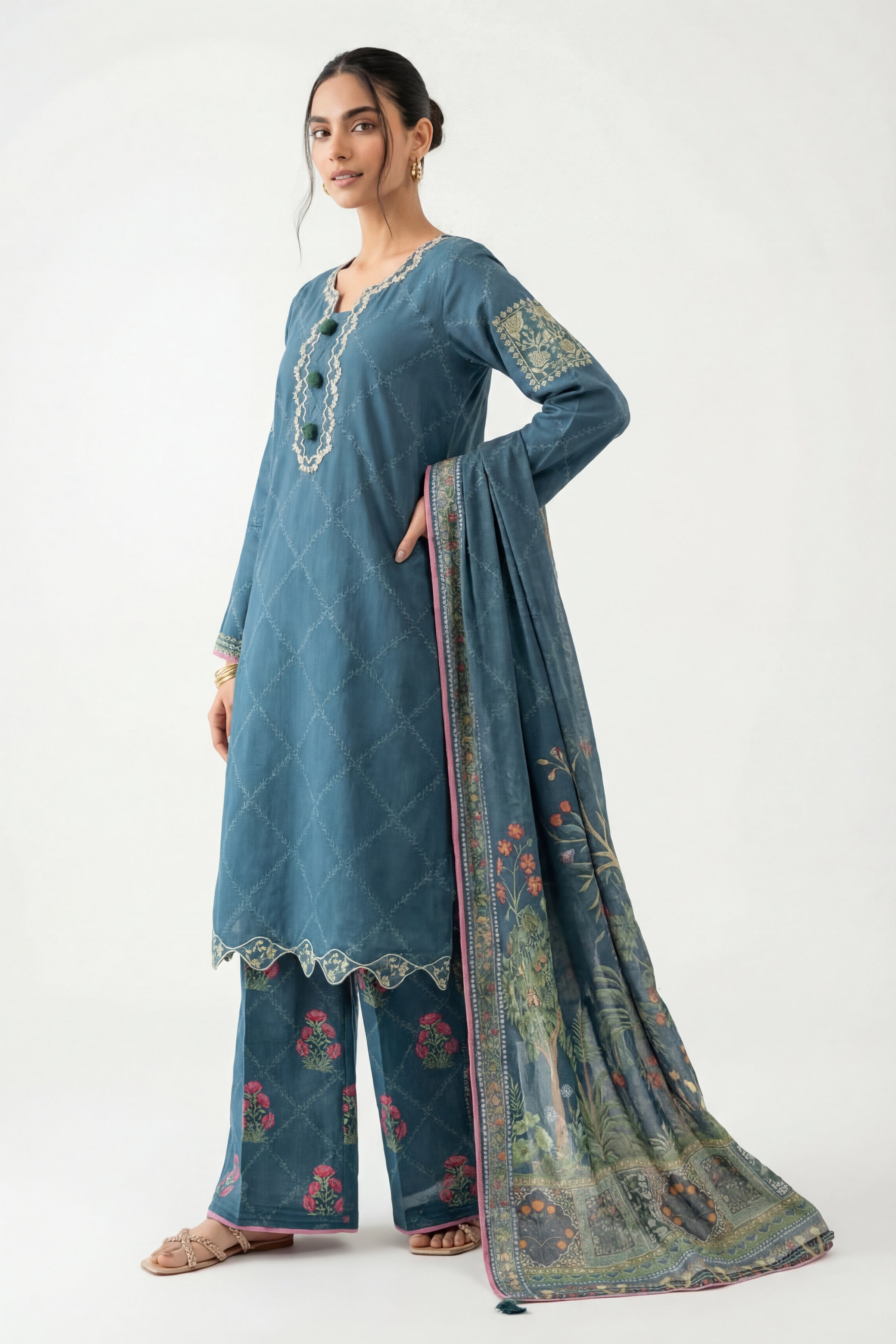 2 Piece Embroidered Dobby Lawn Suit
