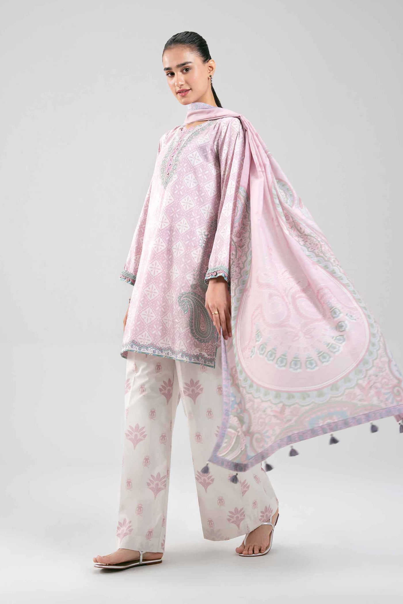 3 Piece Embroidered Raw Silk Suit
