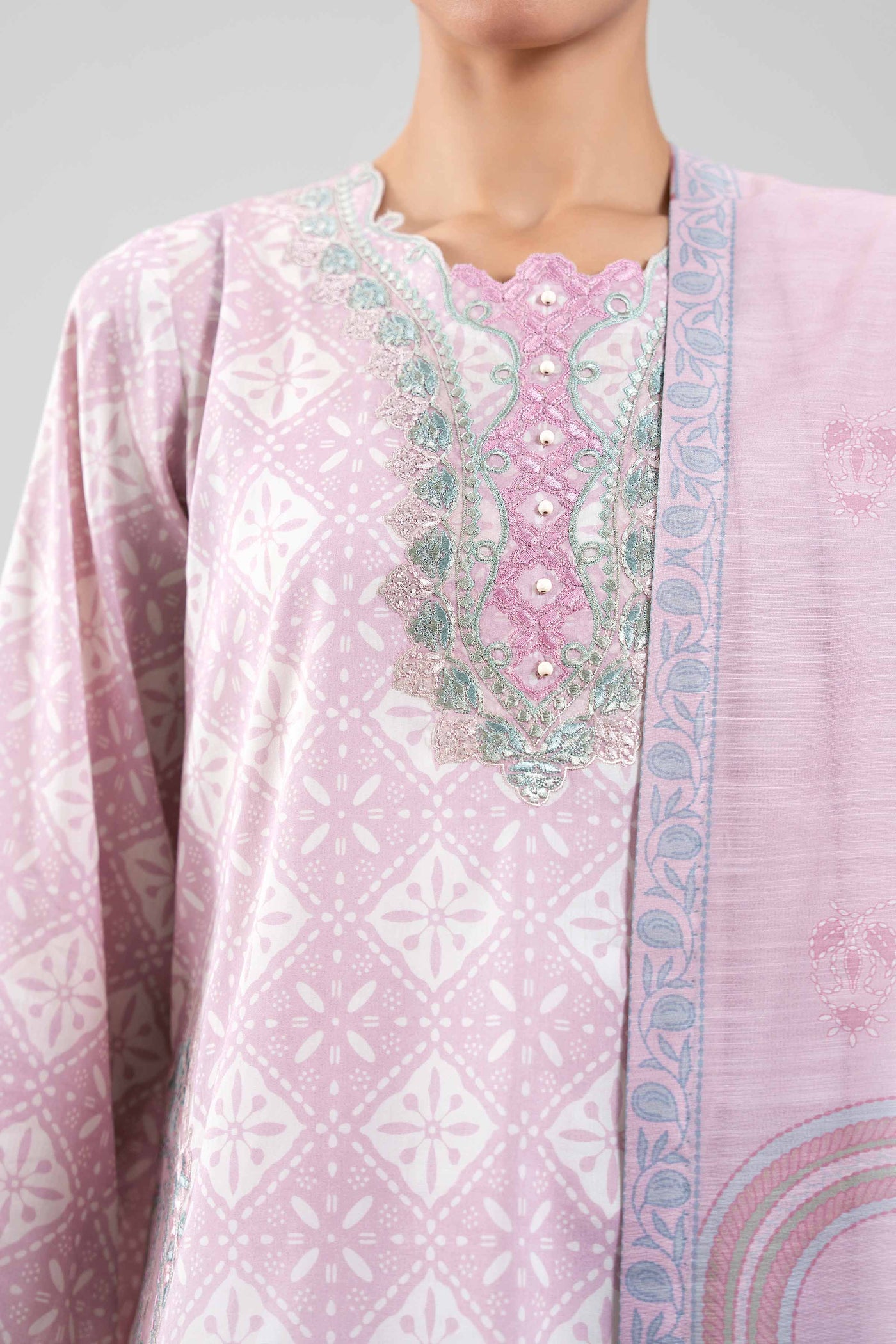 3 Piece Embroidered Raw Silk Suit