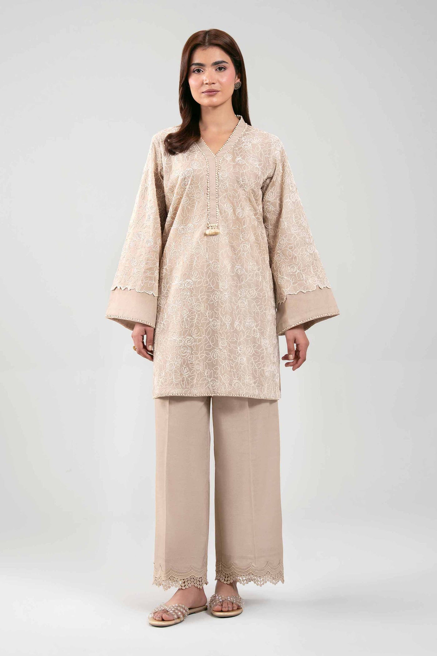 3 Piece Embroidered Raw Silk Suit