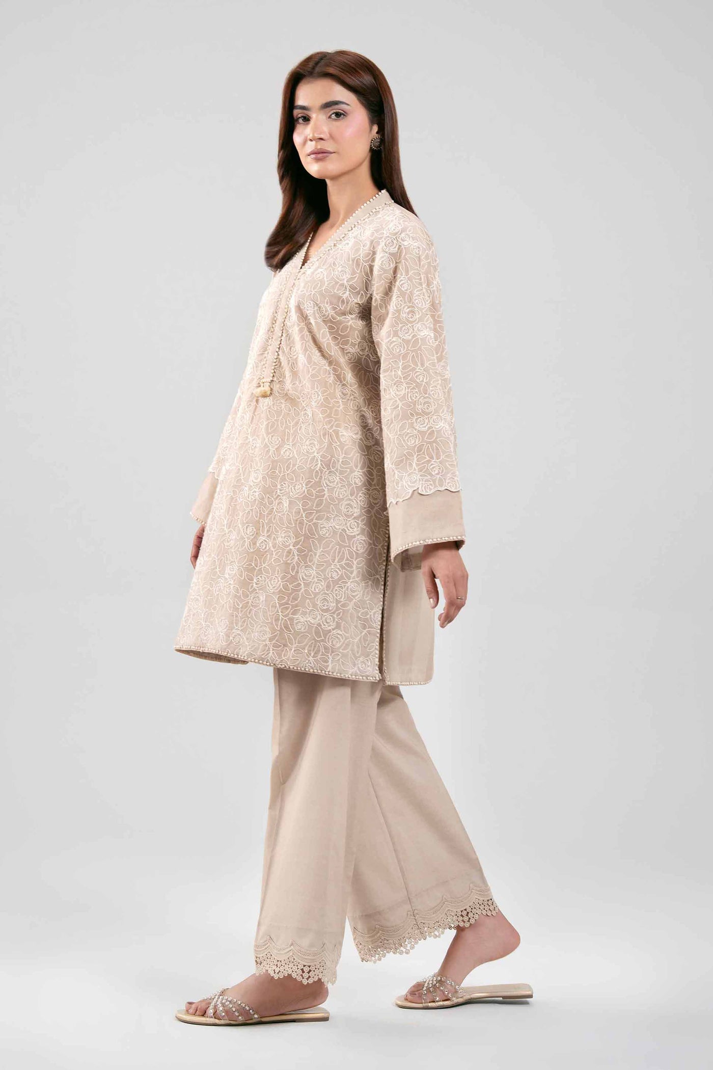 3 Piece Embroidered Raw Silk Suit