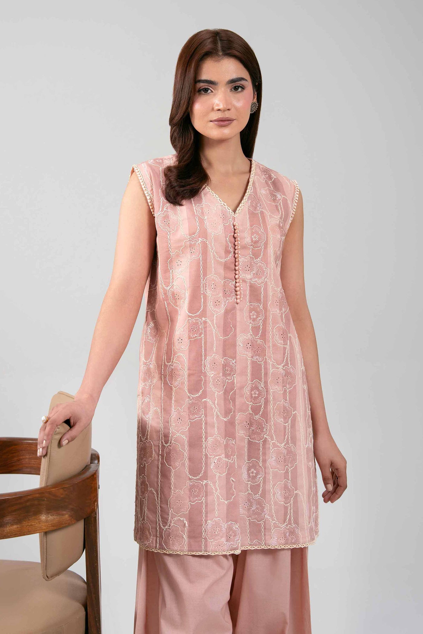 3 Piece Embroidered Twill Linen Suit