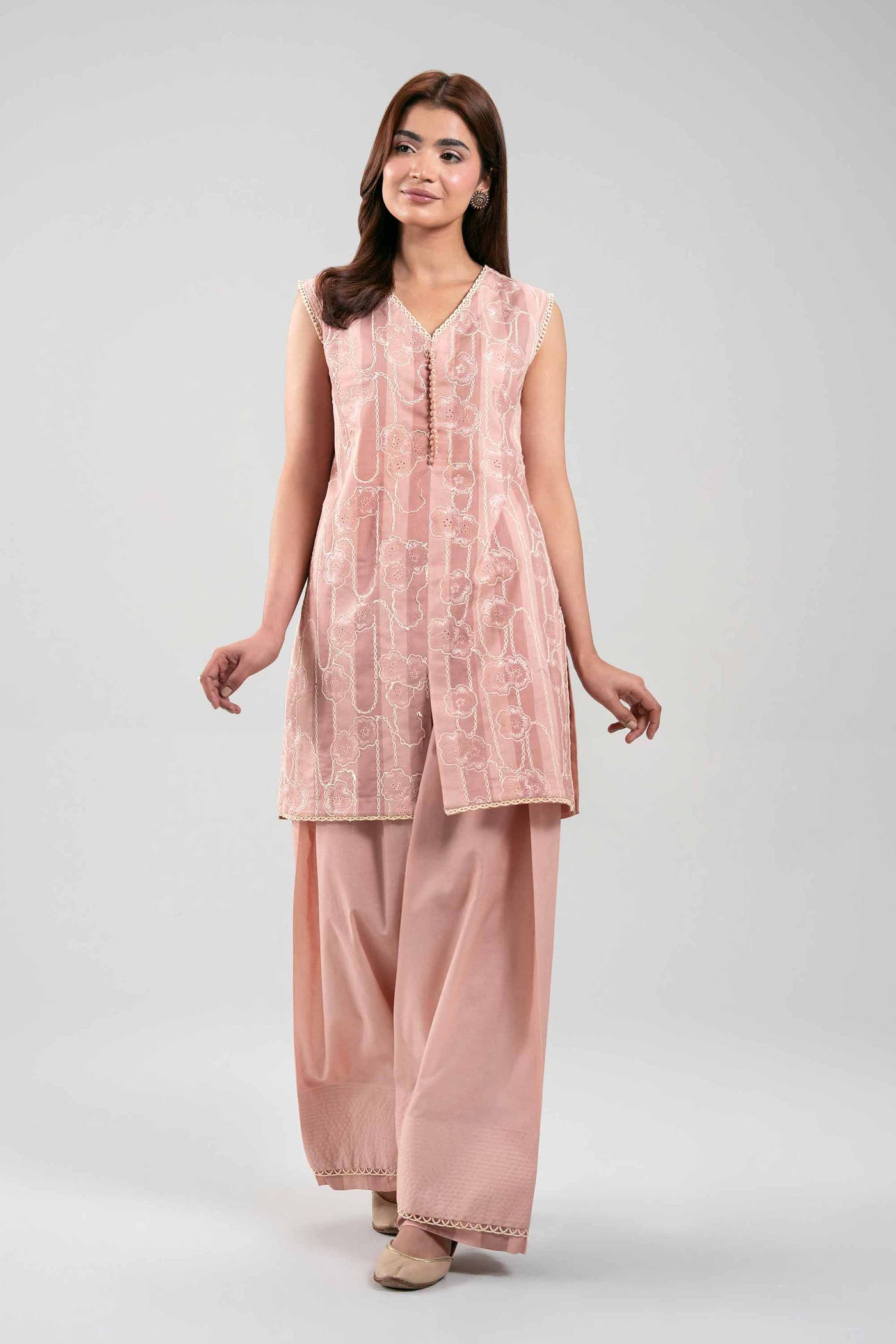 3 Piece Embroidered Twill Linen Suit