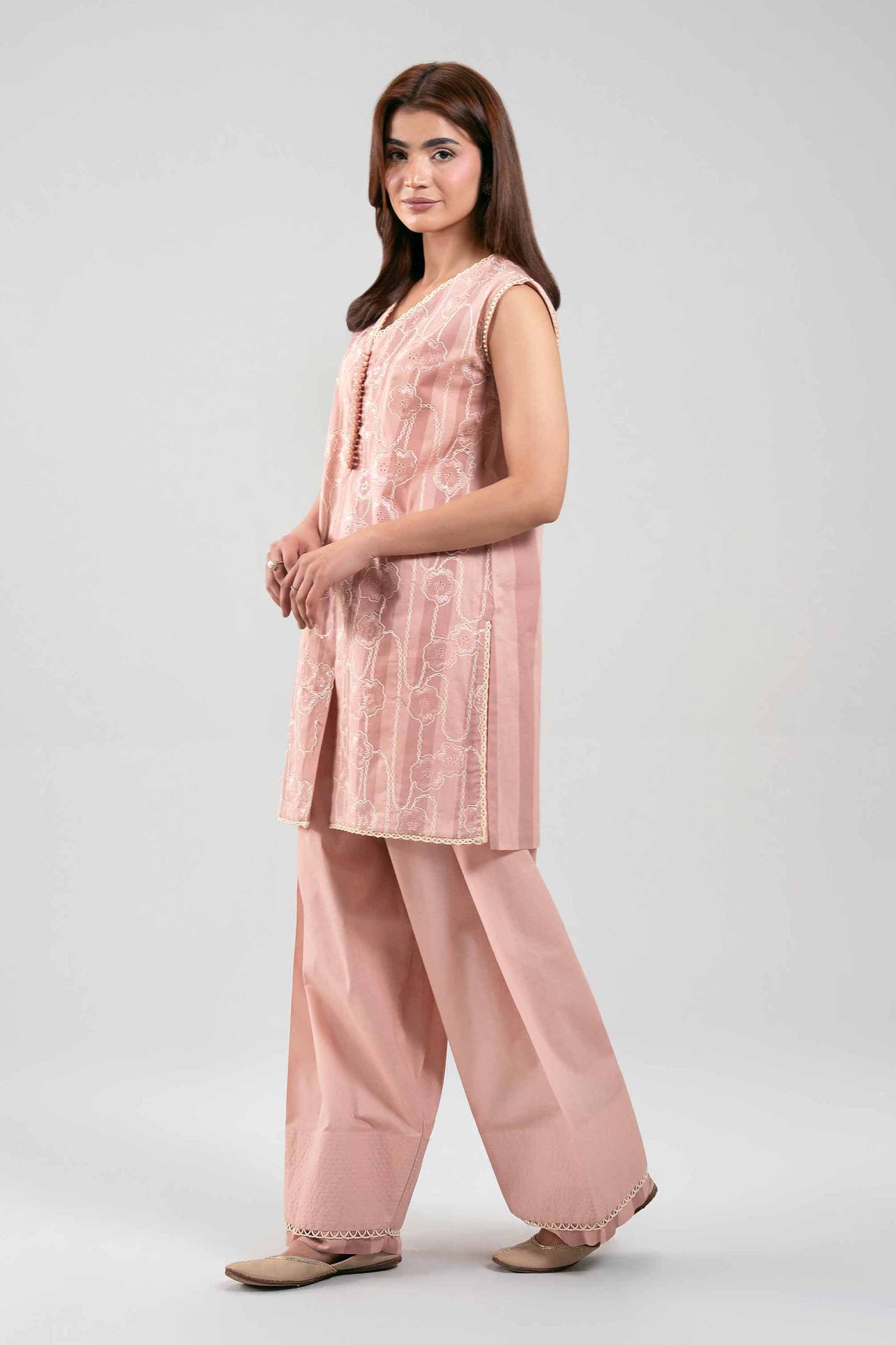 3 Piece Embroidered Twill Linen Suit