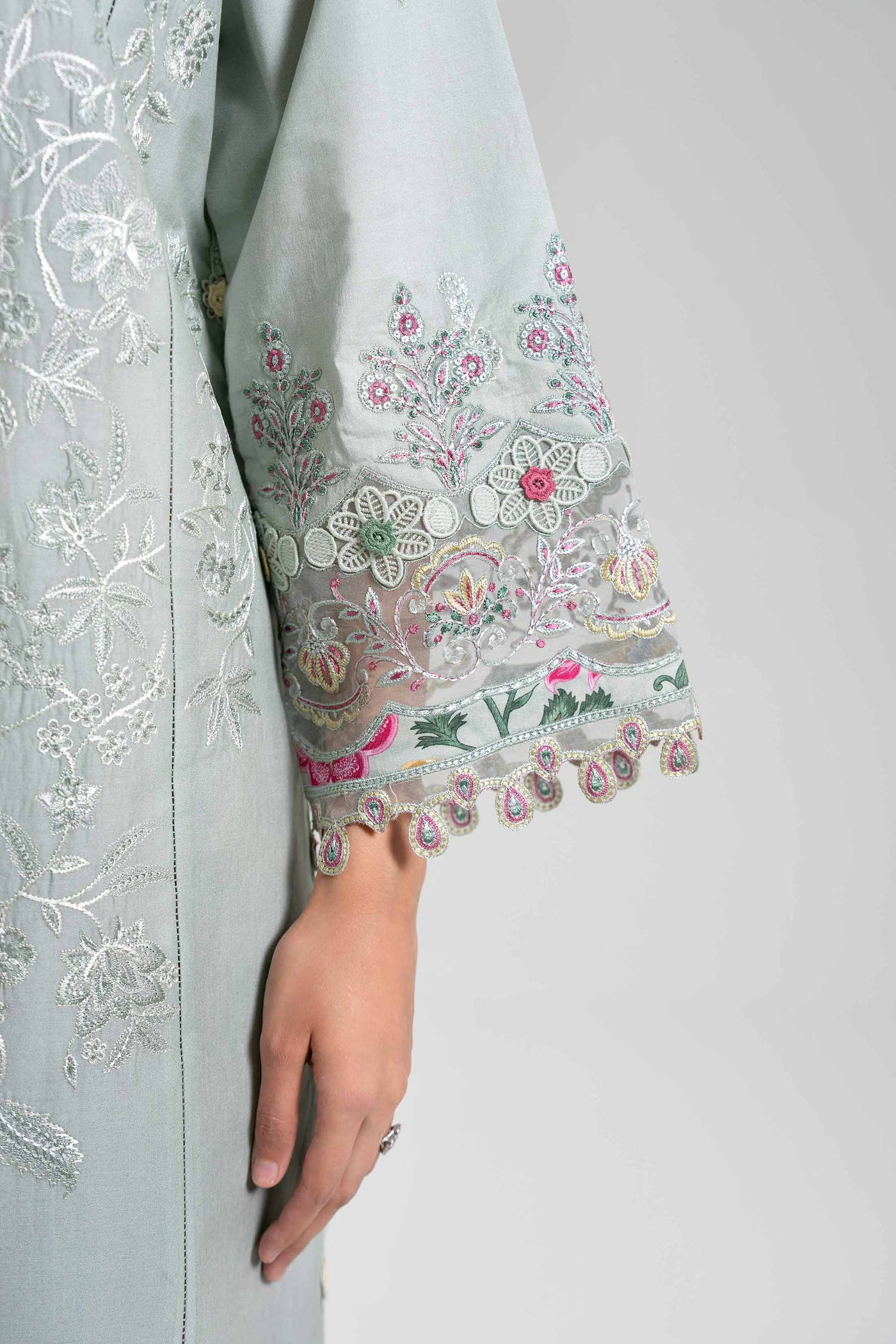 3 Piece Embroidered Raw Silk Suit