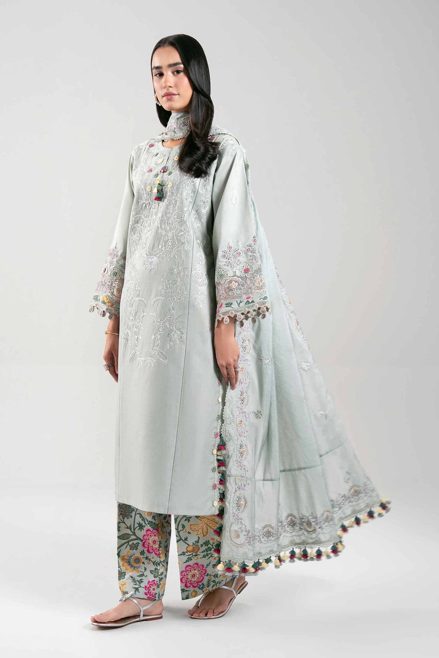 3 Piece Embroidered Raw Silk Suit
