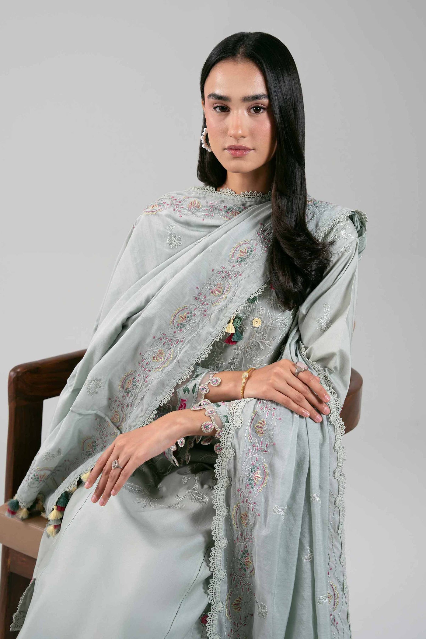 3 Piece Embroidered Raw Silk Suit