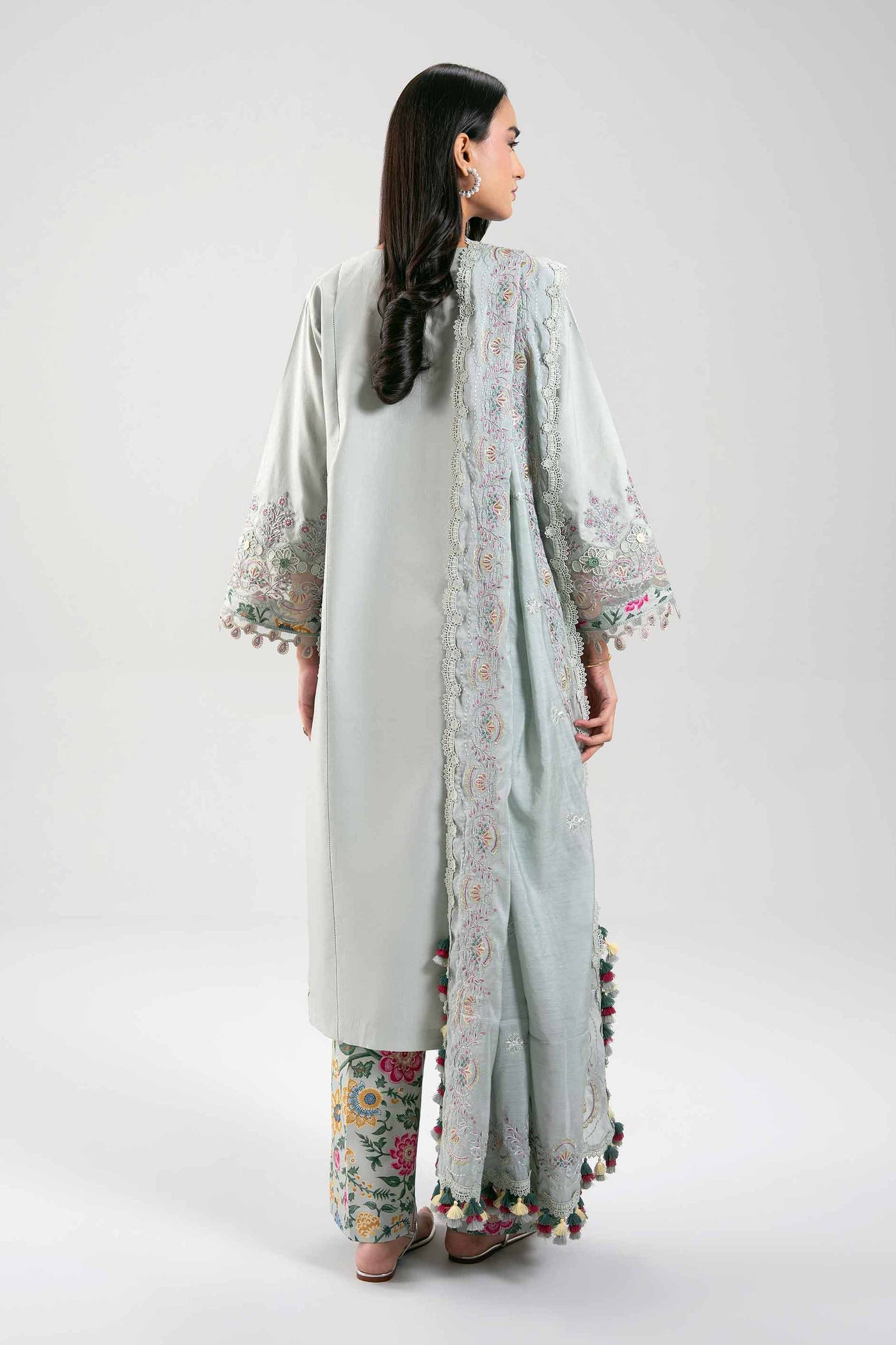 3 Piece Embroidered Raw Silk Suit