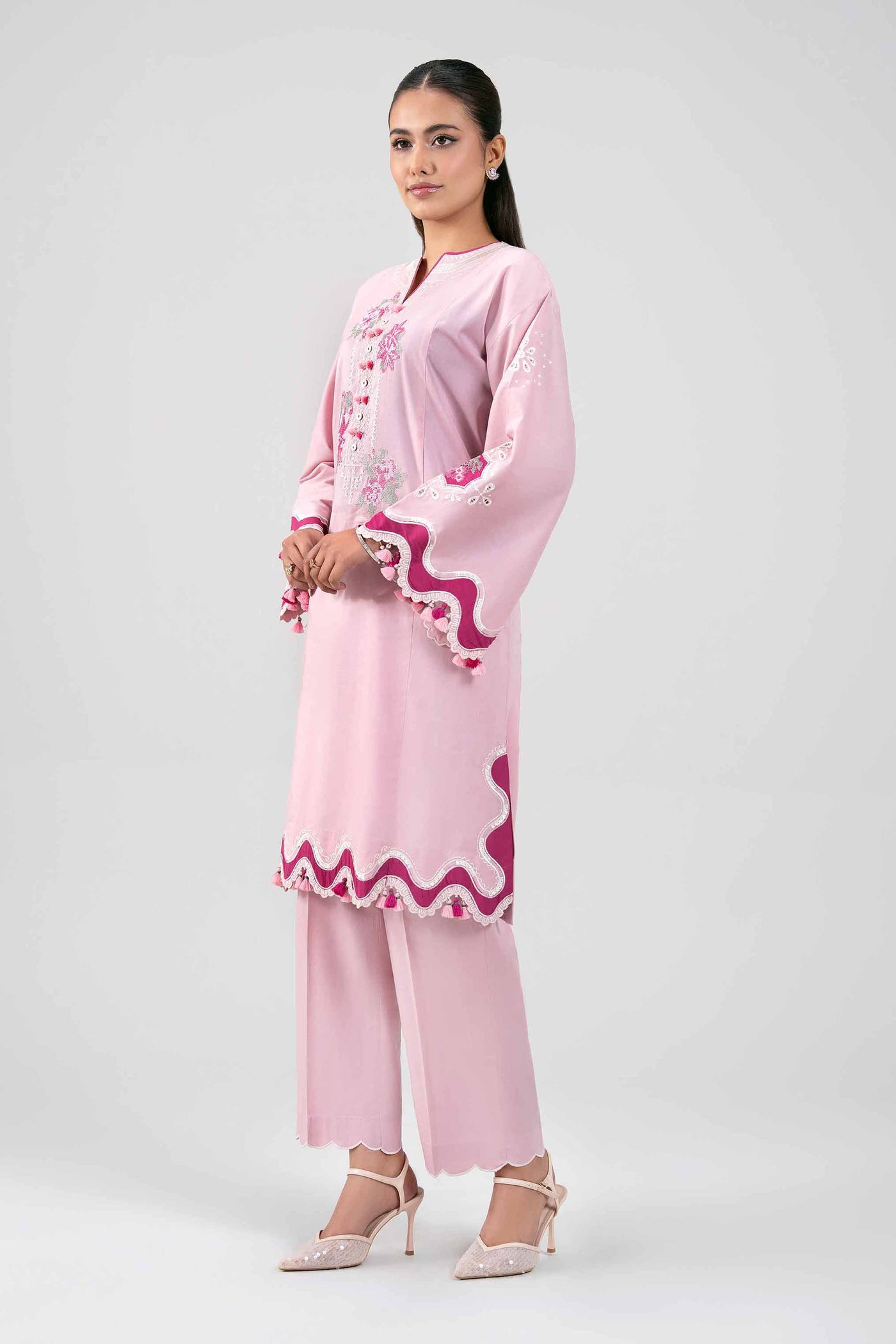 3 Piece Embroidered Twill Linen Suit