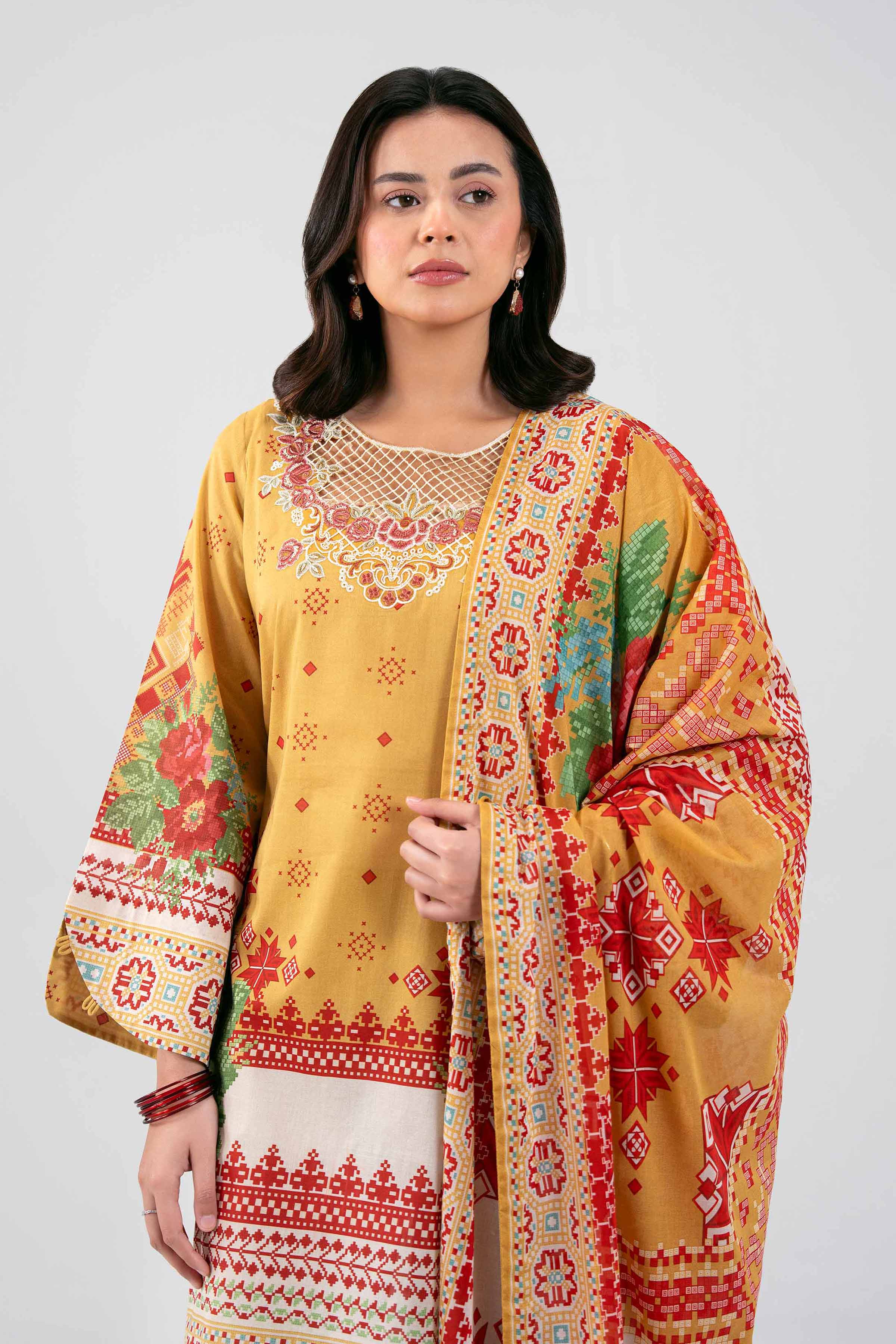 3 Piece - Digital Printed Embroidered Suit - 42601455