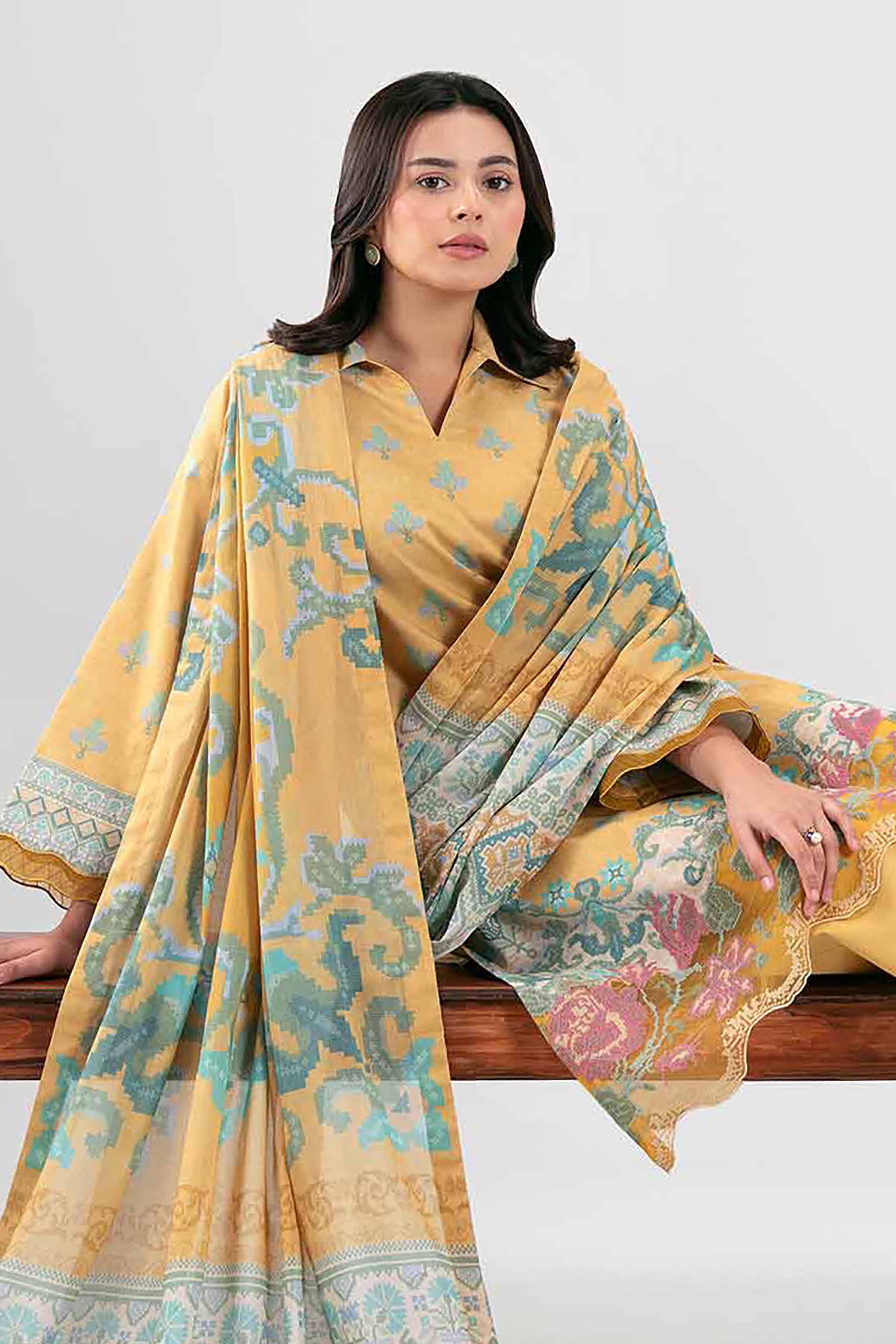 3 Piece - Digital Printed Embroidered Suit - 42601459