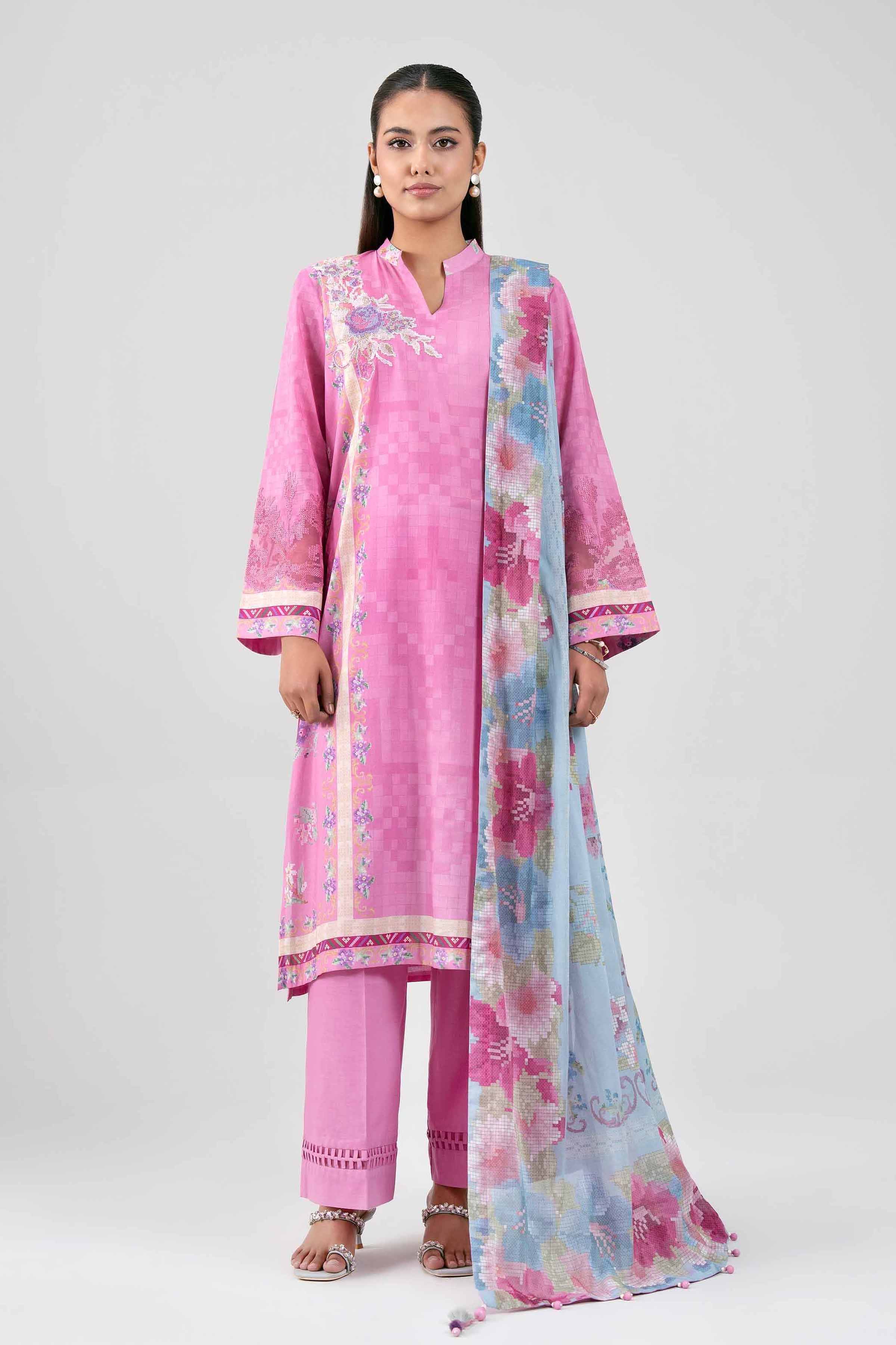 3 Piece Unstitched Embroidered Net Suit