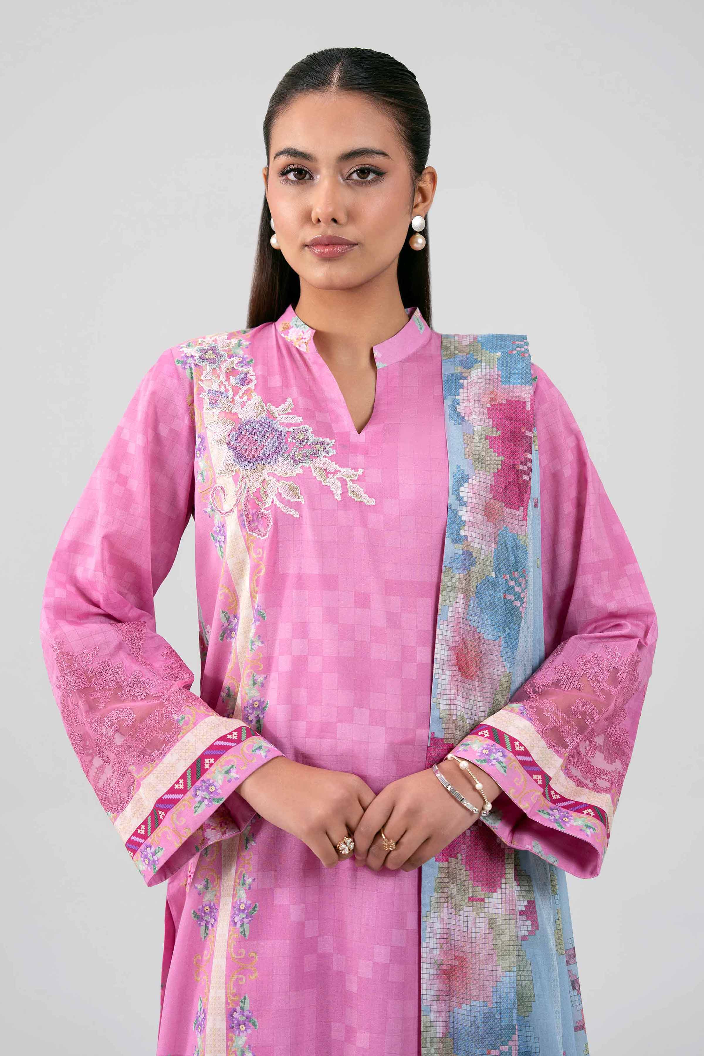 3 Piece Unstitched Embroidered Net Suit