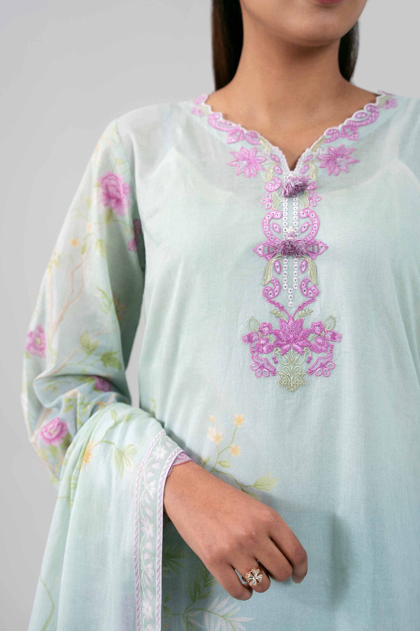 3 Piece Unstitched Embroidered Net Suit