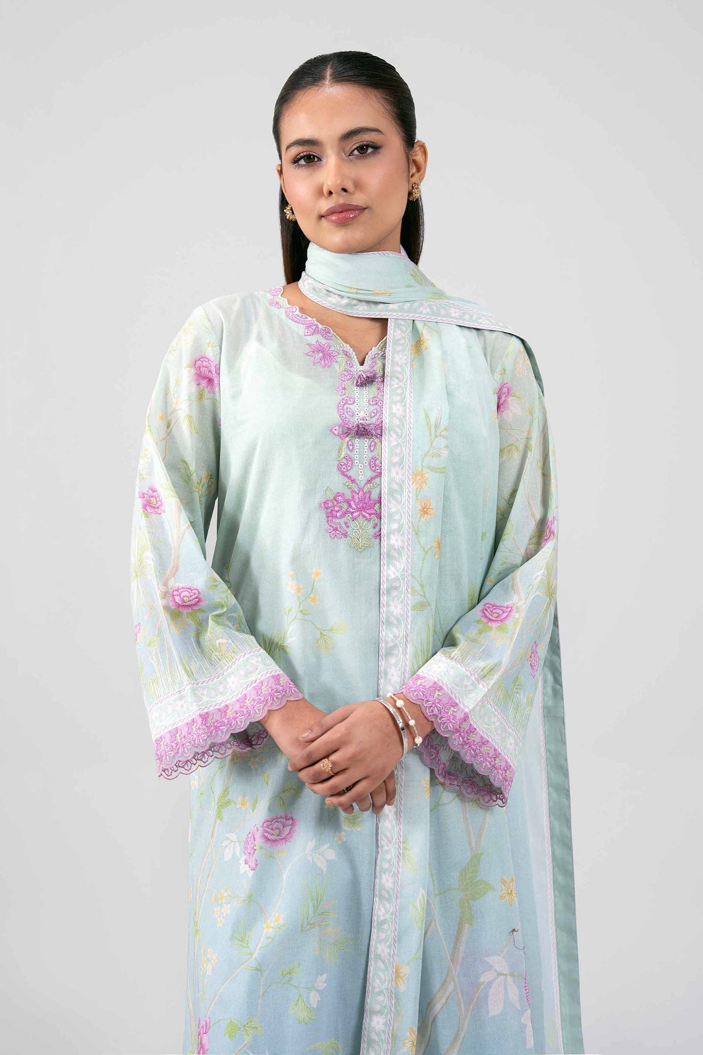 3 Piece Unstitched Embroidered Net Suit