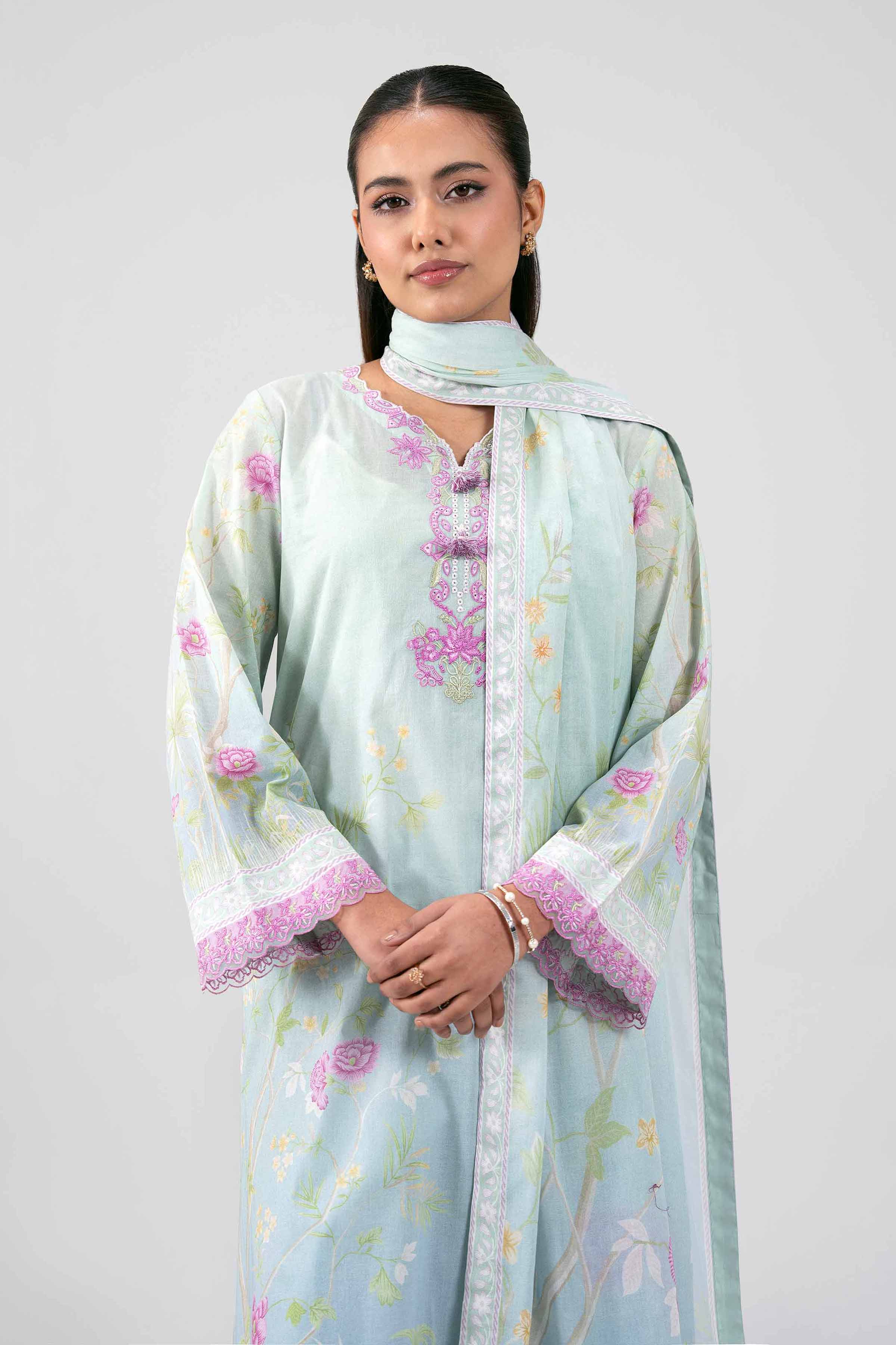 3 Piece Unstitched Embroidered Net Suit