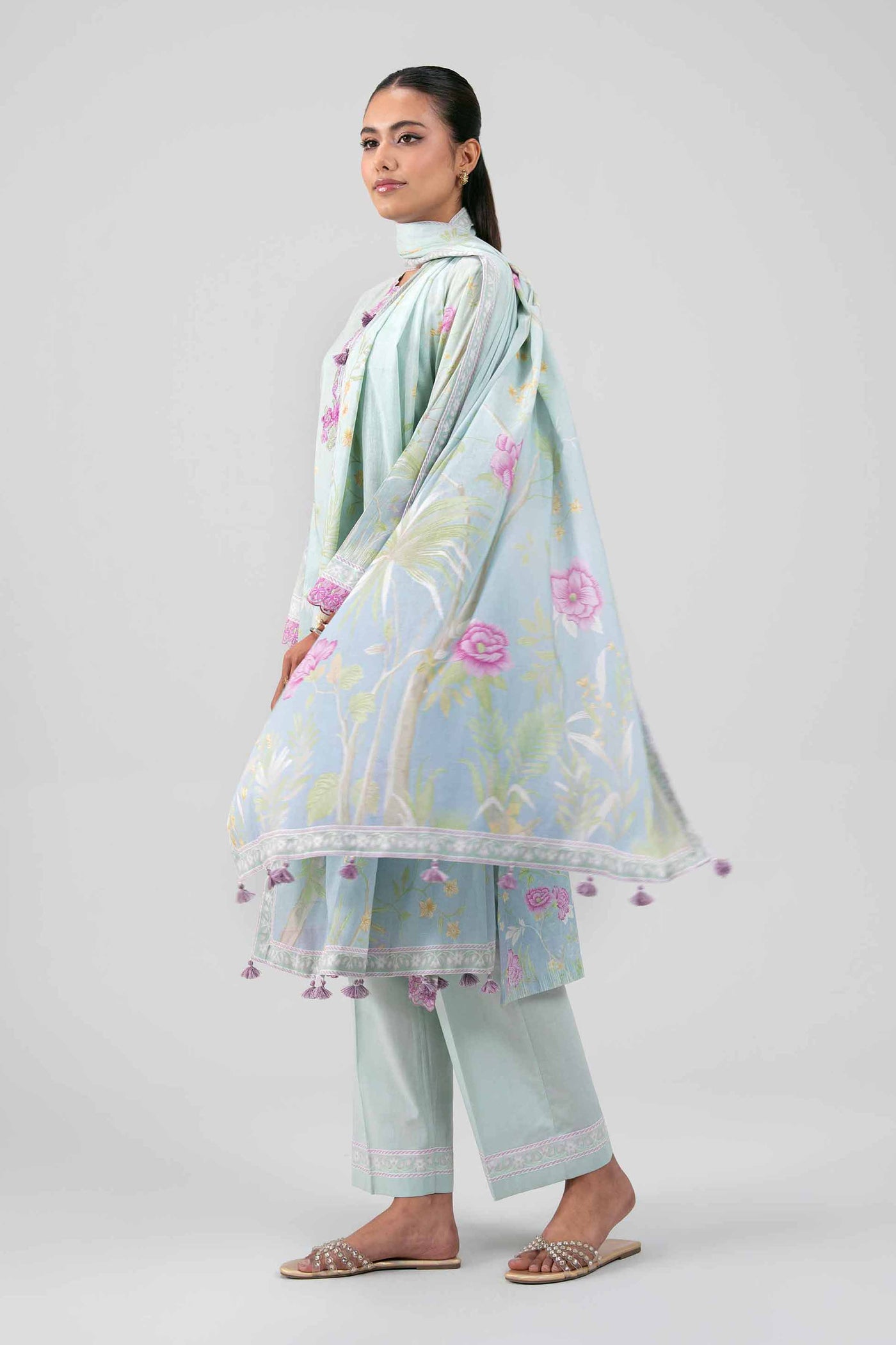 3 Piece Unstitched Embroidered Net Suit
