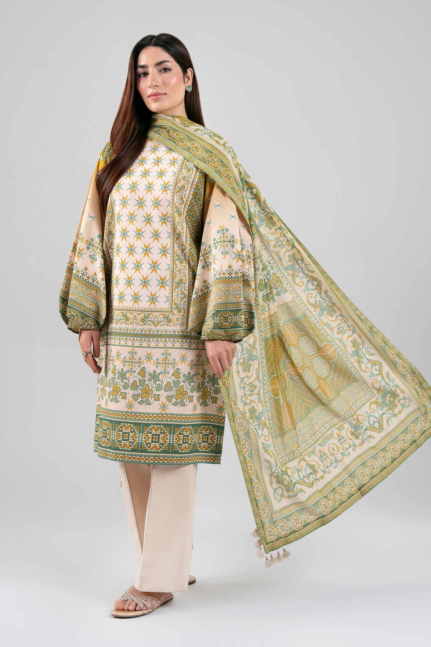 3 Piece Embroidered Raw Silk Suit