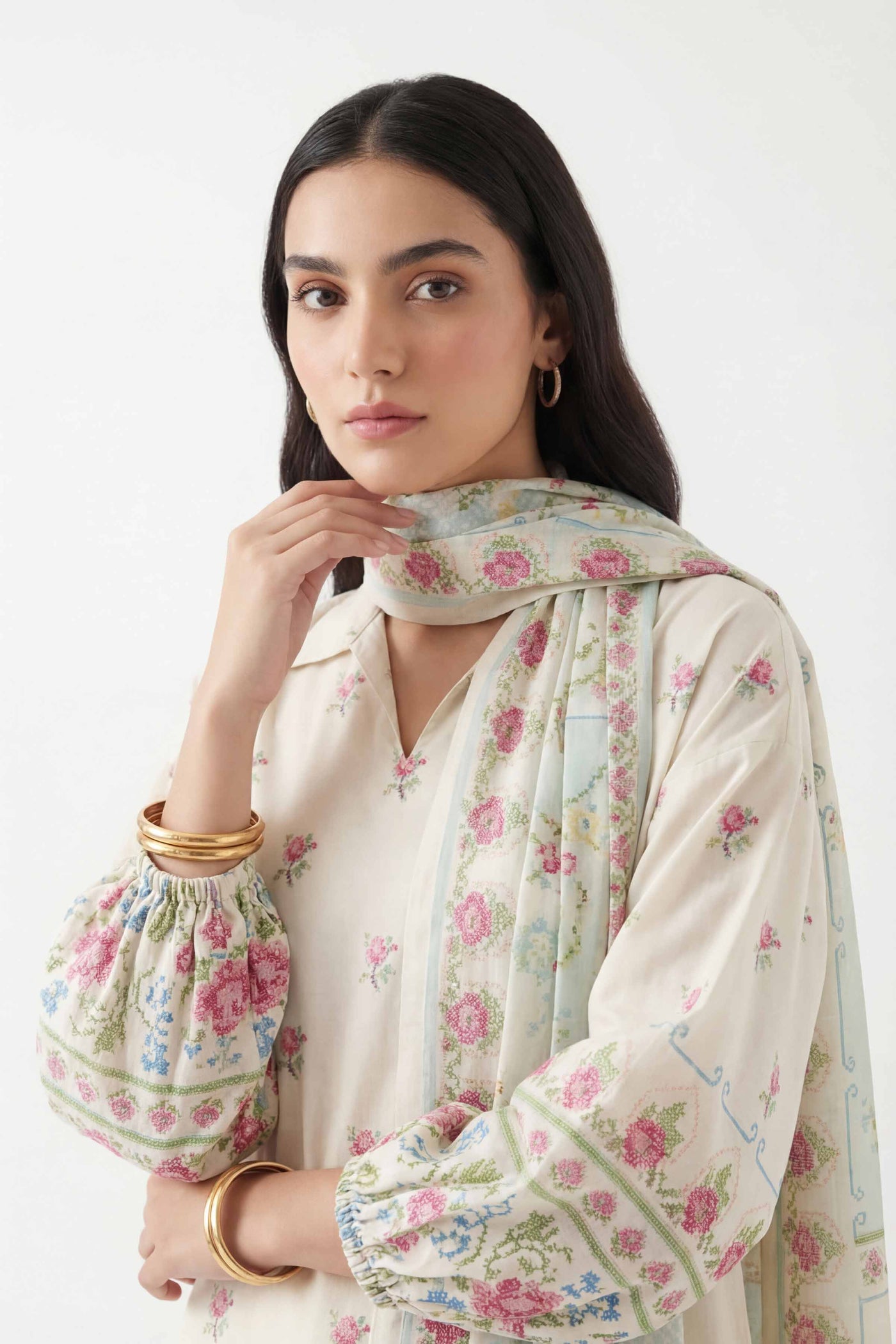 3 Piece Embroidered Chiffon Suit