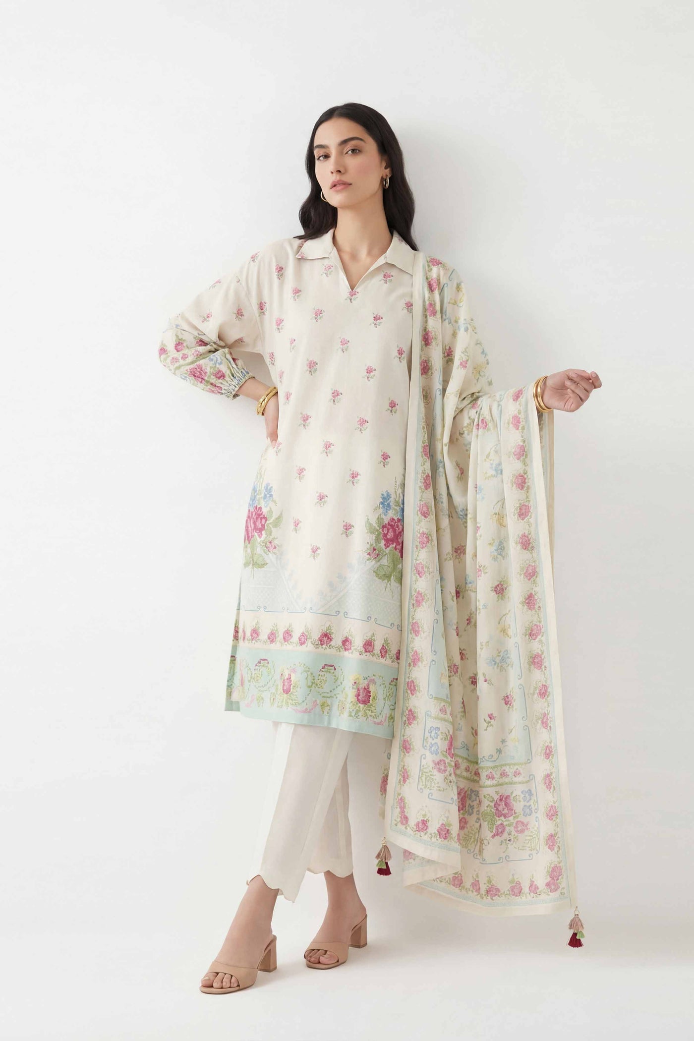 3 Piece Embroidered Chiffon Suit