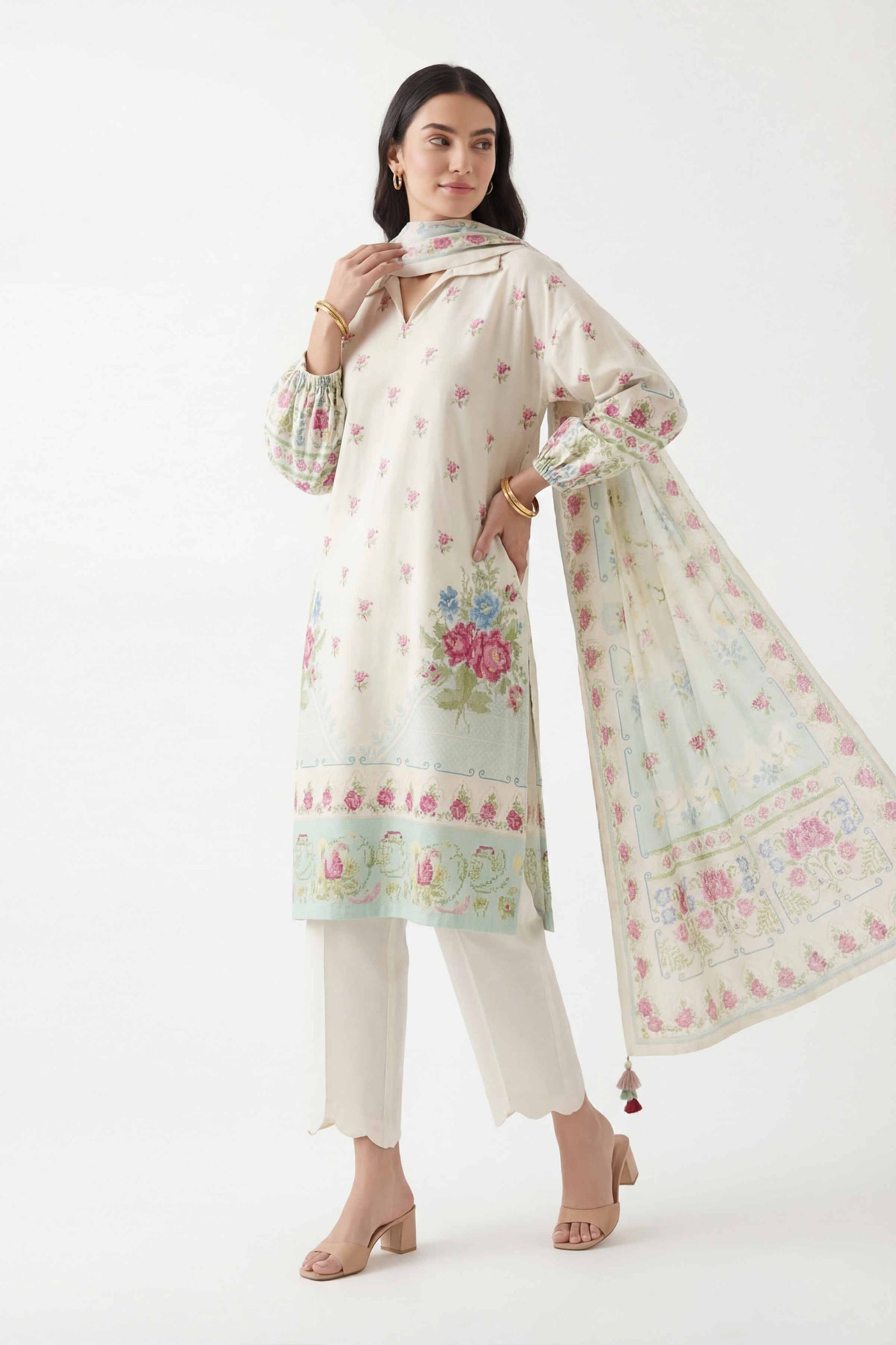 3 Piece Embroidered Chiffon Suit
