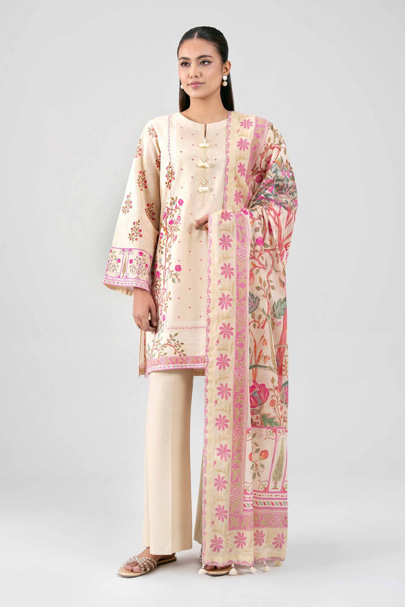 3 Piece Embroidered Raw Silk Suit