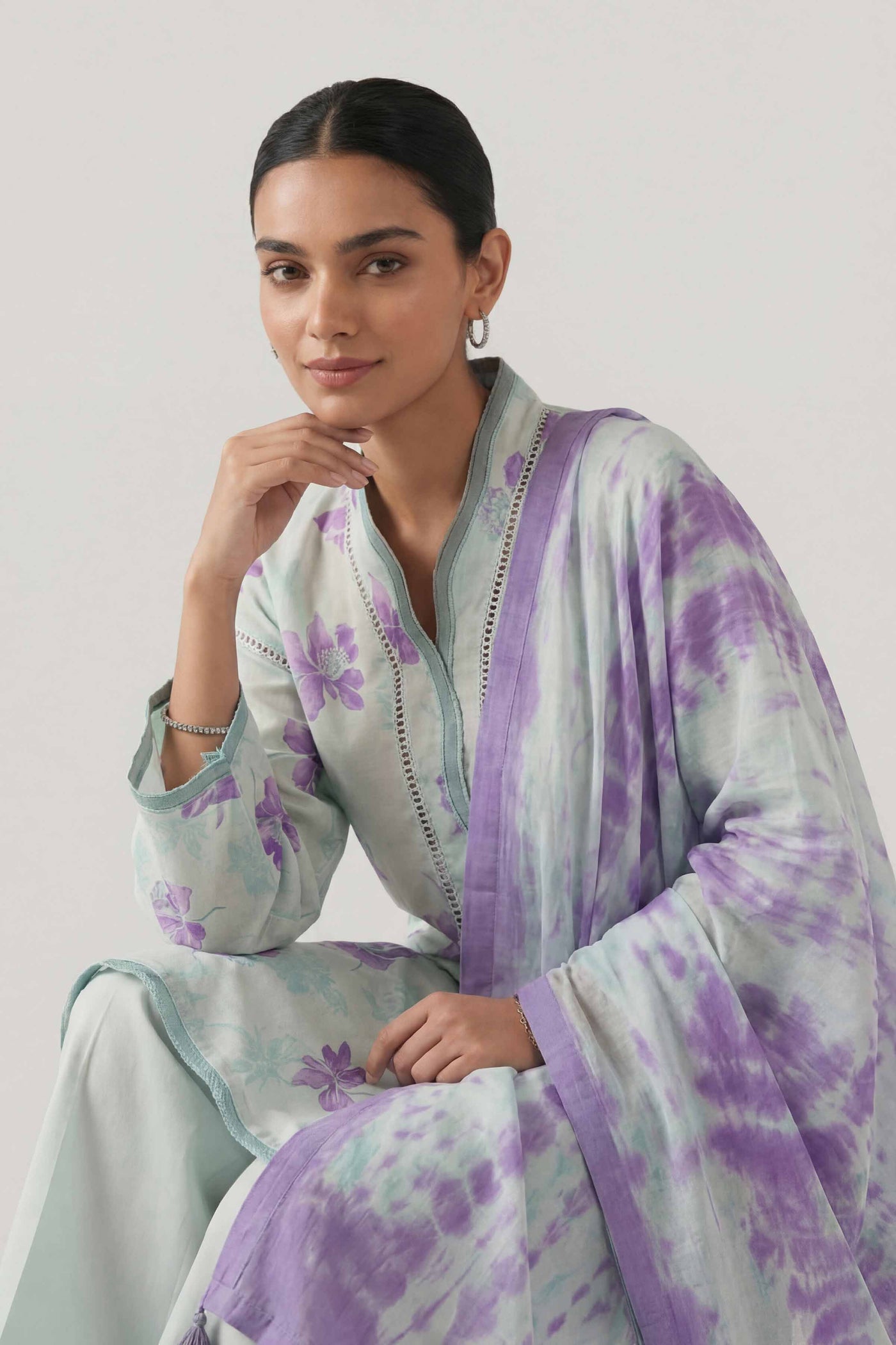 3 Piece Embroidered Raw Silk Suit