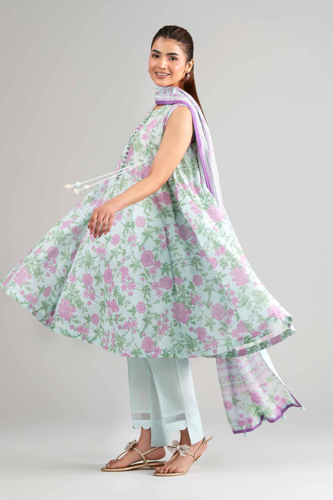 3 Piece Embroidered Zari Net Suit