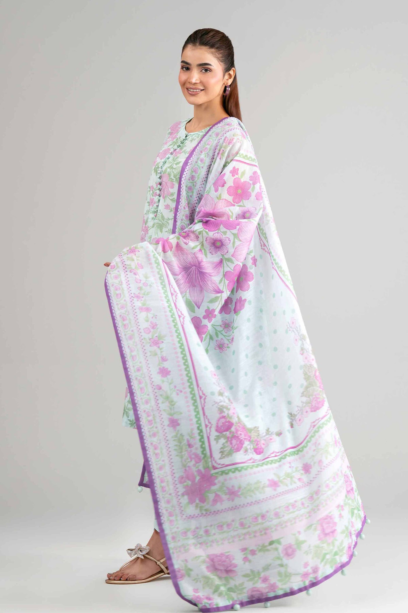 3 Piece Embroidered Zari Net Suit