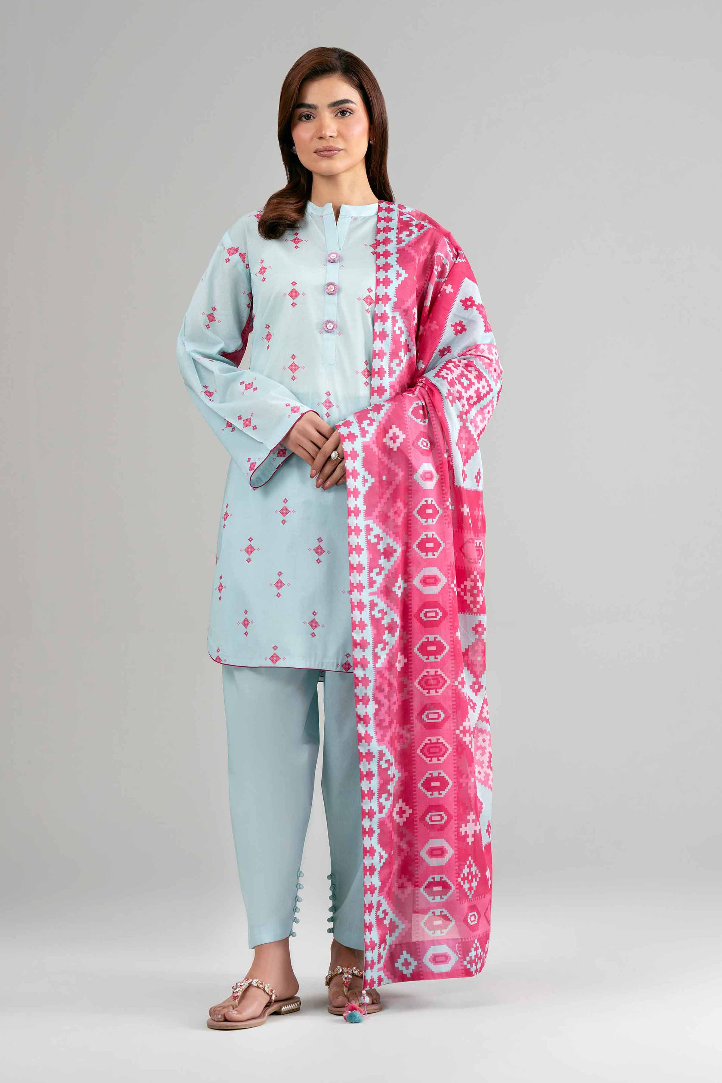 3 Piece Embroidered Pk Raw Silk Suit