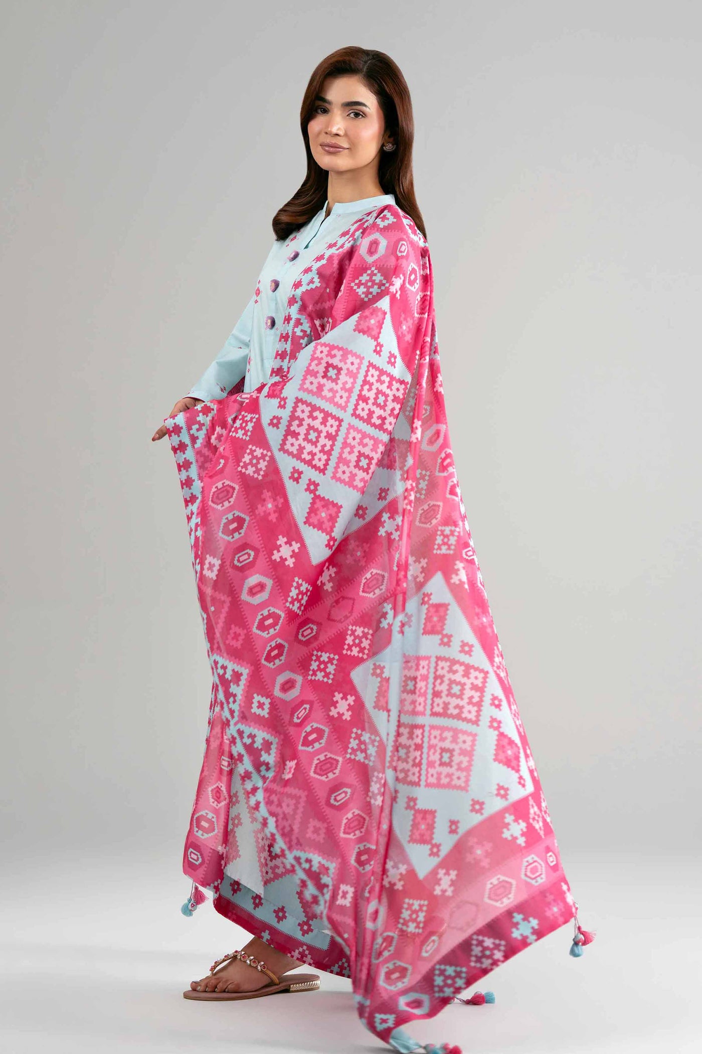 3 Piece Embroidered Pk Raw Silk Suit