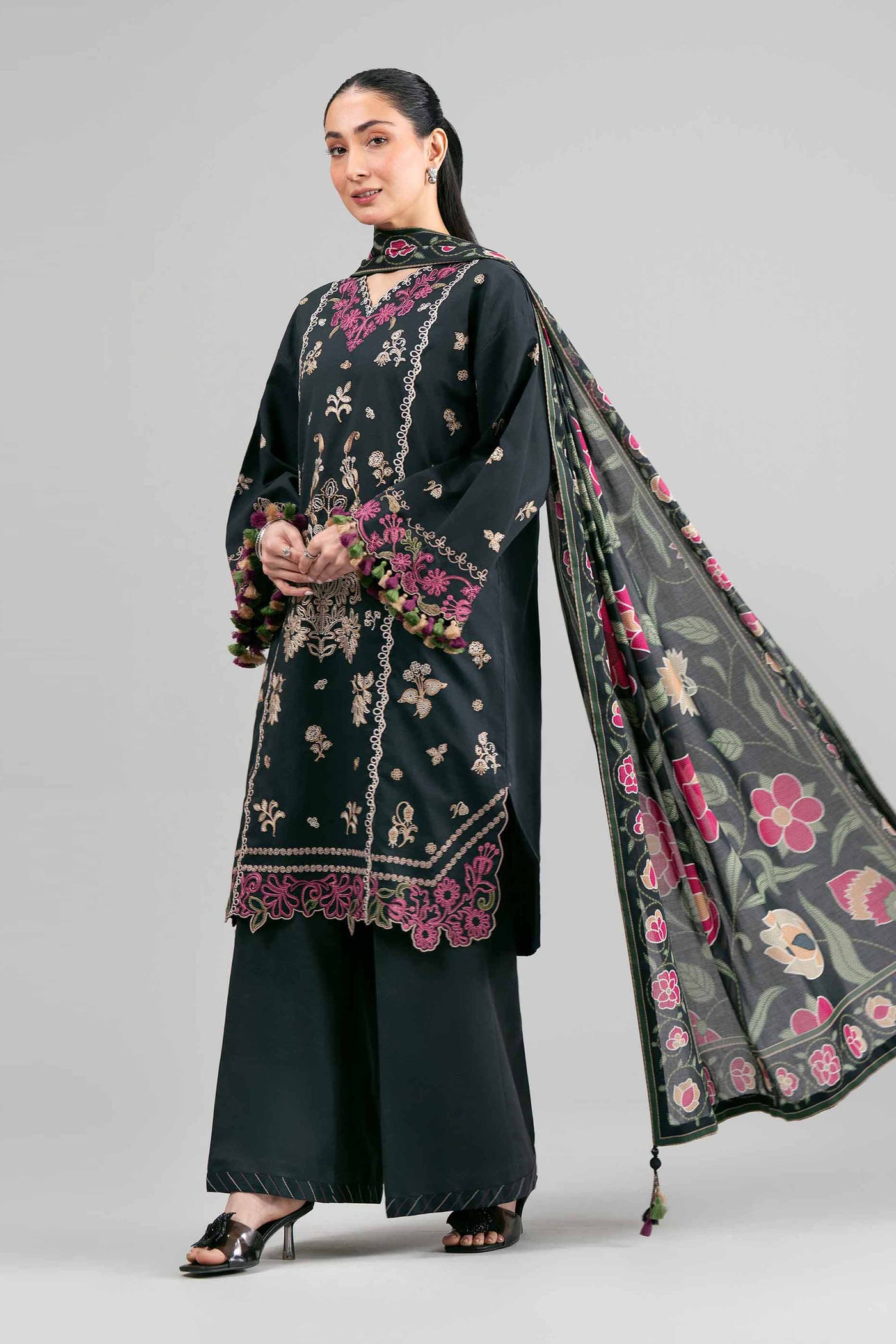 3 Piece Embroidered Tissue Suit