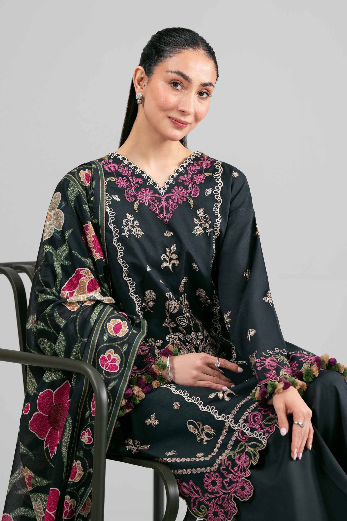 3 Piece Embroidered Tissue Suit