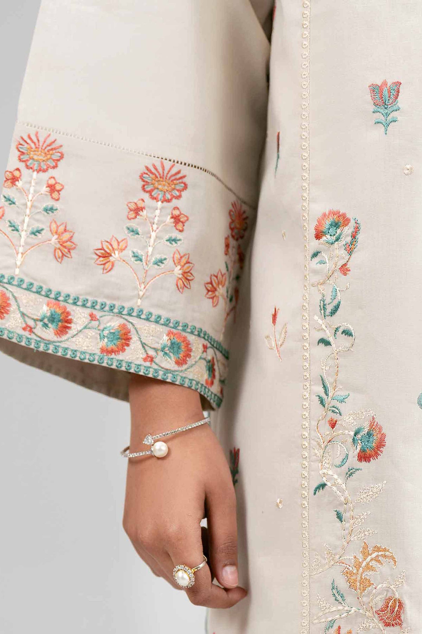 3 Piece Embroidered Satin Silk Suit