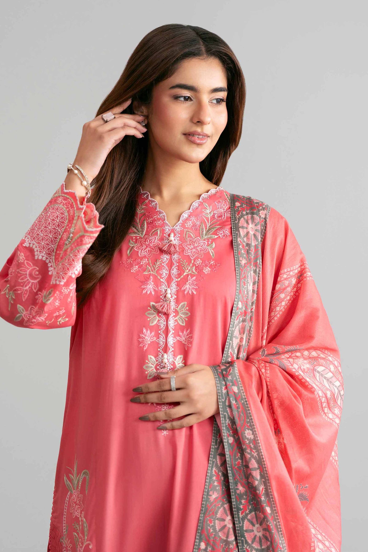 3 Piece Embroidered Raw Silk Suit