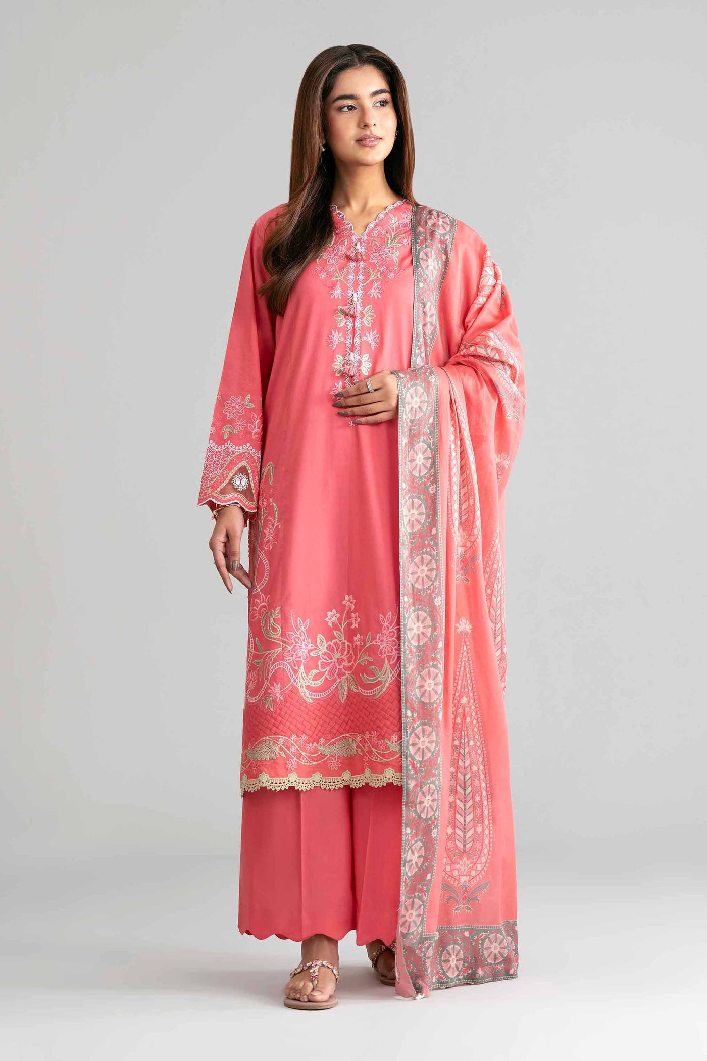 3 Piece Embroidered Raw Silk Suit