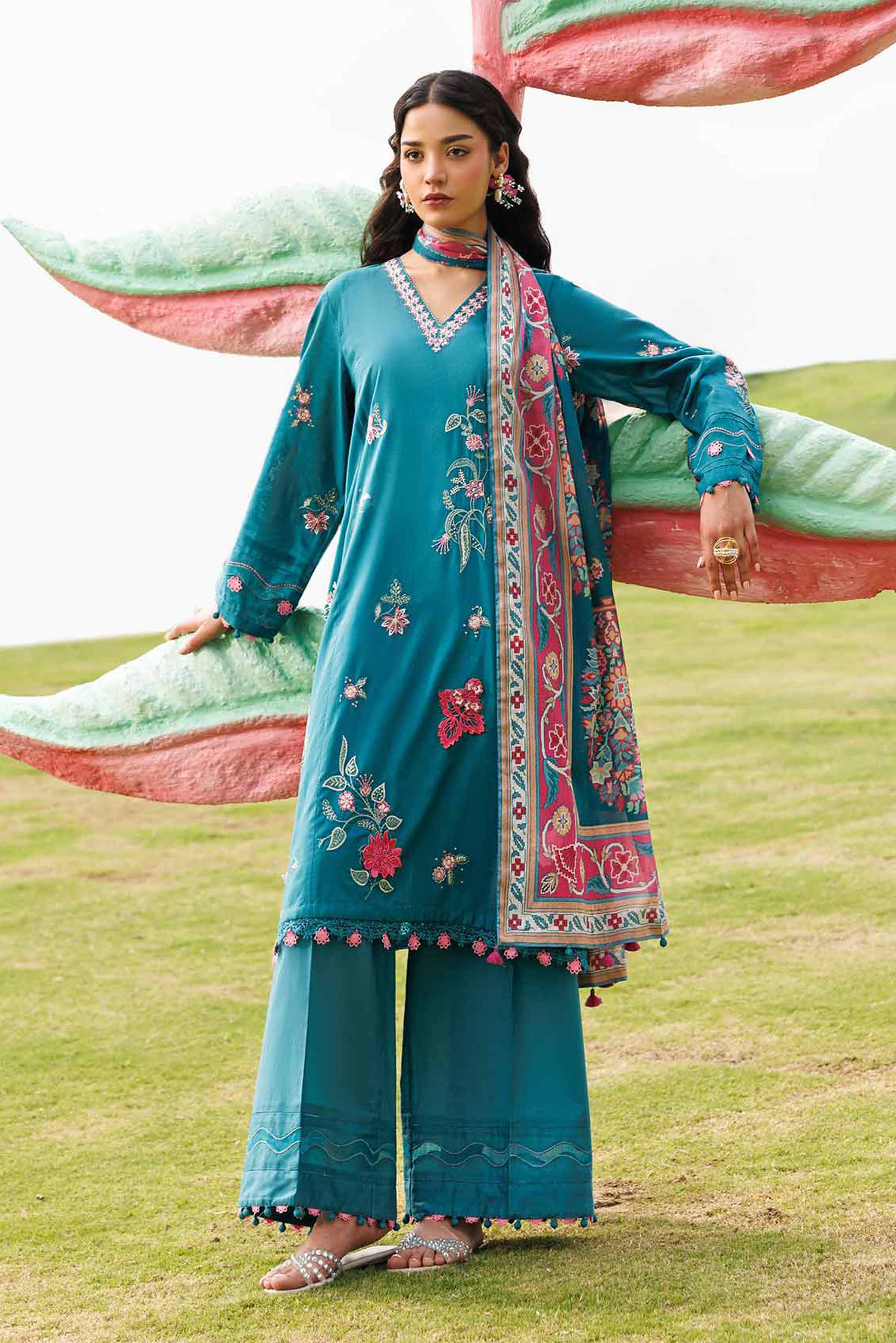 3 Piece - Digital Printed Embroidered Suit - 42601529