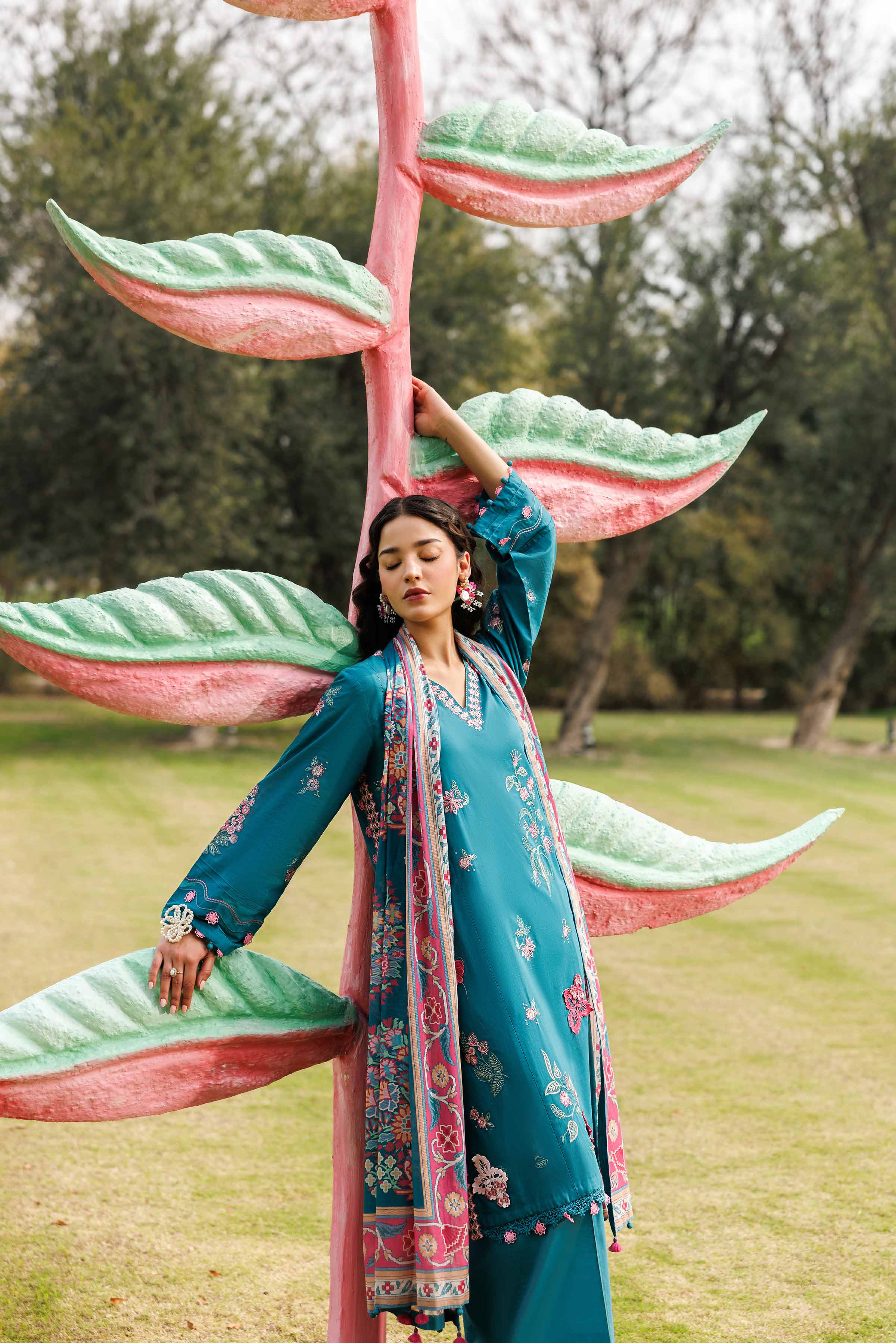 3 Piece - Digital Printed Embroidered Suit - 42601529