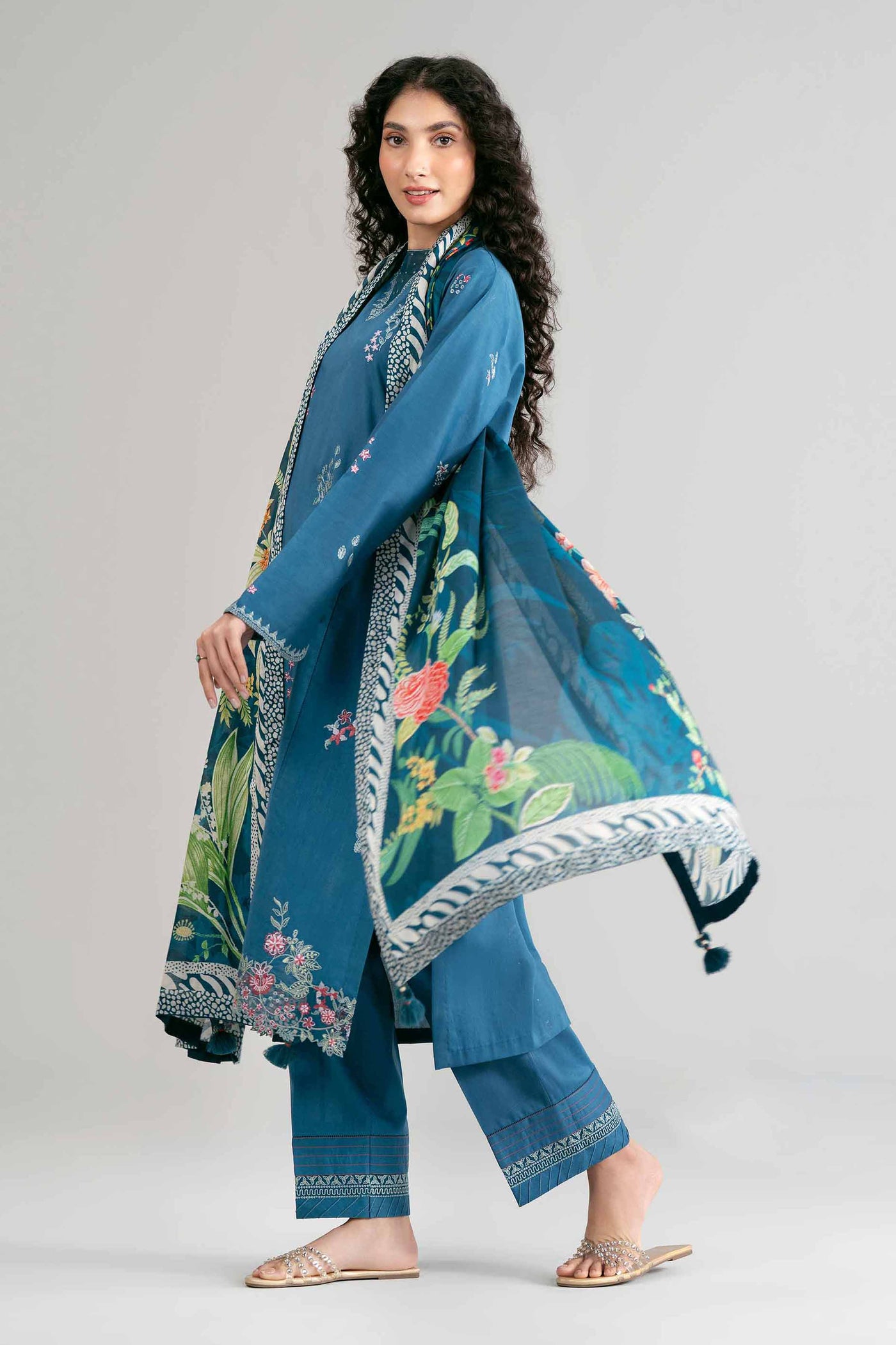 3 Piece Embellished Satin Silk Suit