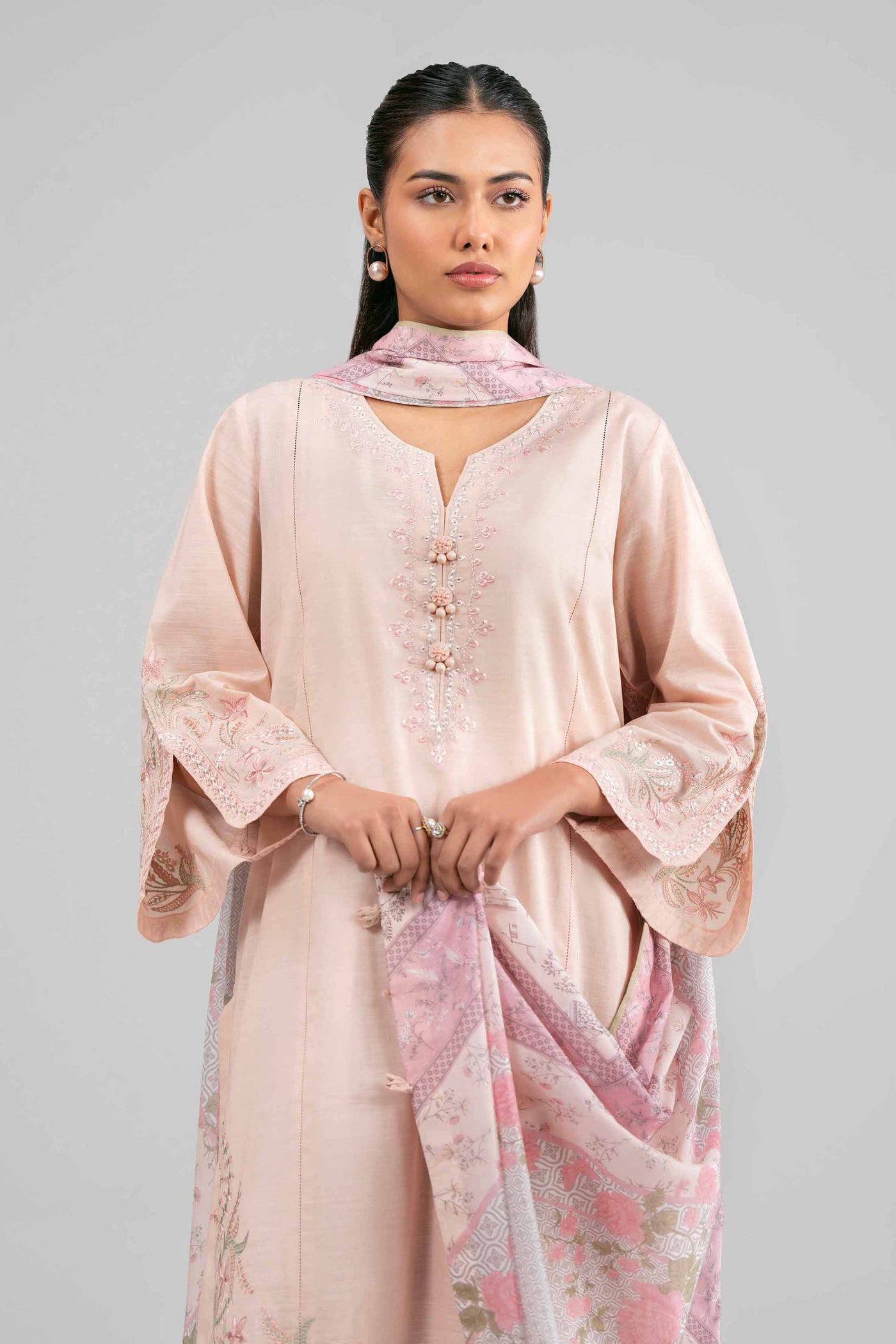 3 Piece Embroidered Raw Silk Suit