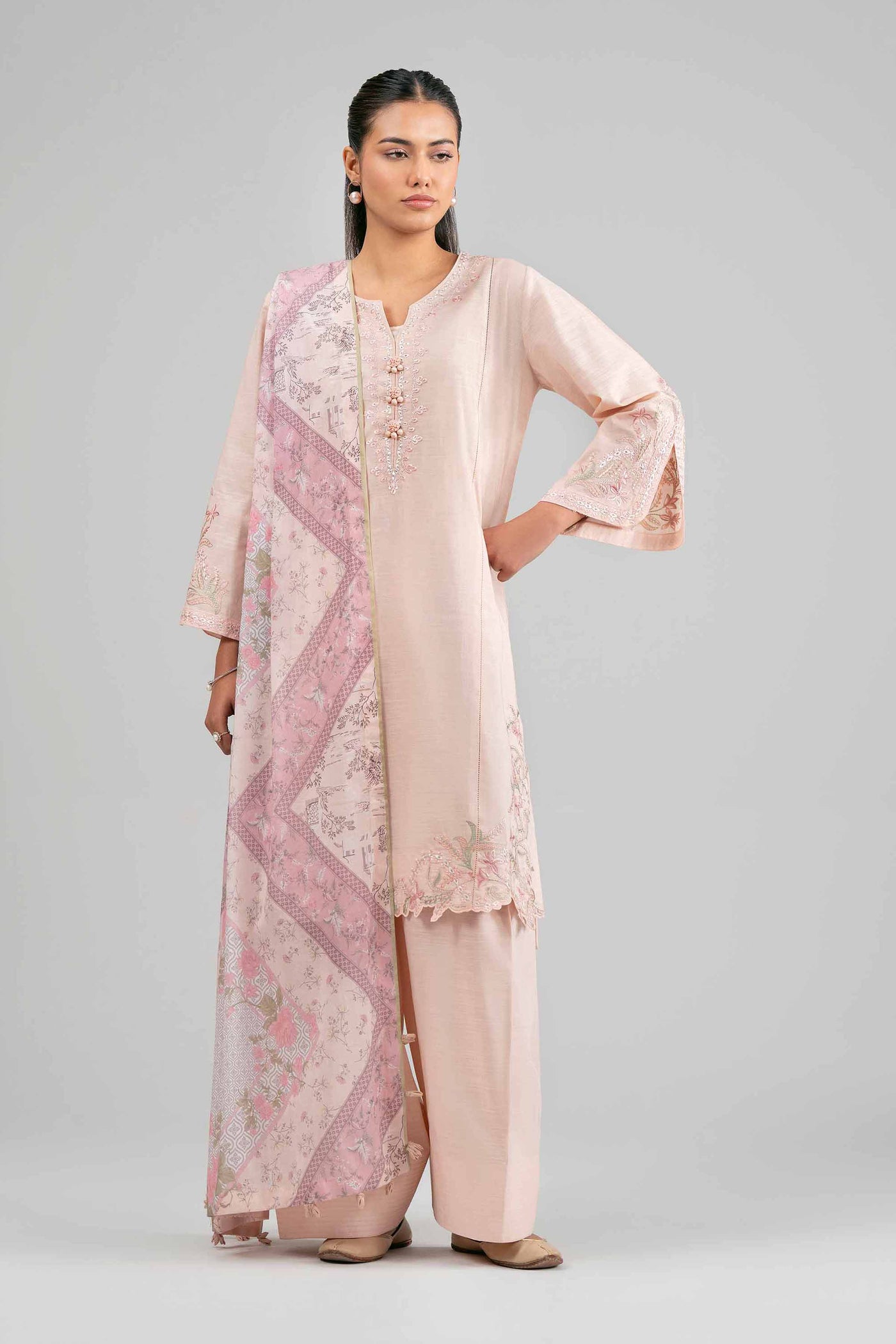 3 Piece Embroidered Raw Silk Suit