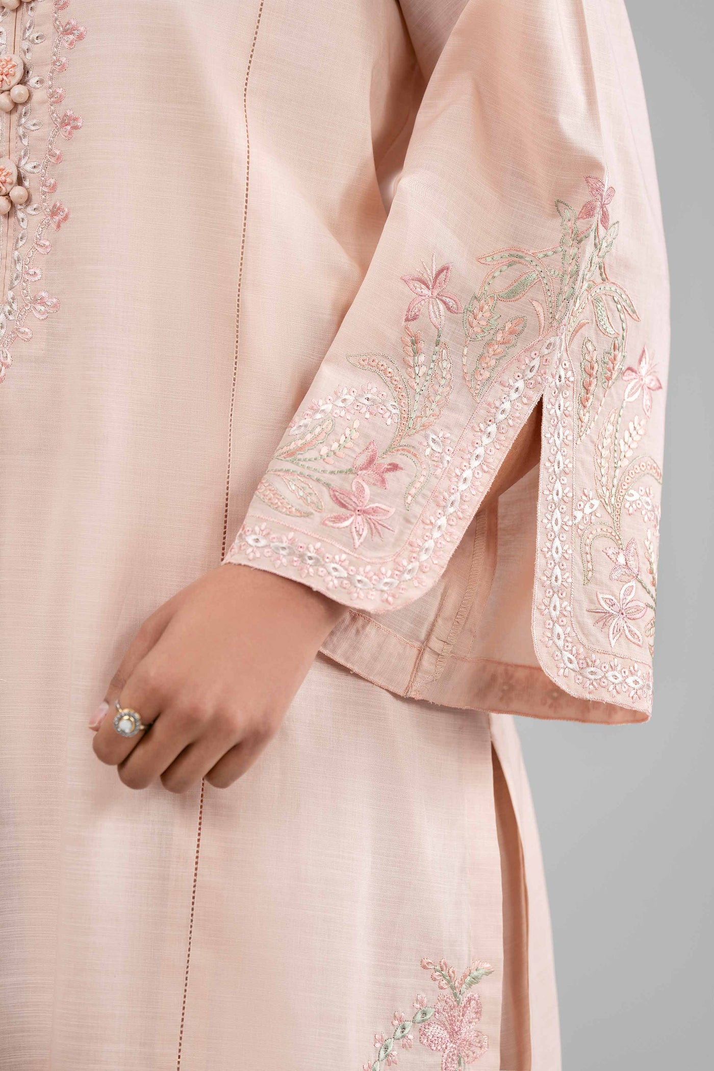 3 Piece Embroidered Raw Silk Suit