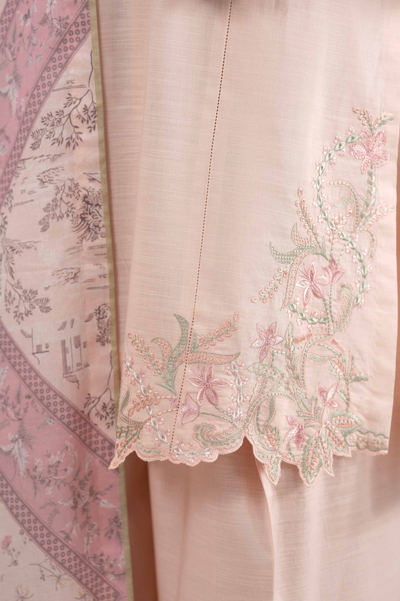 3 Piece Embroidered Raw Silk Suit
