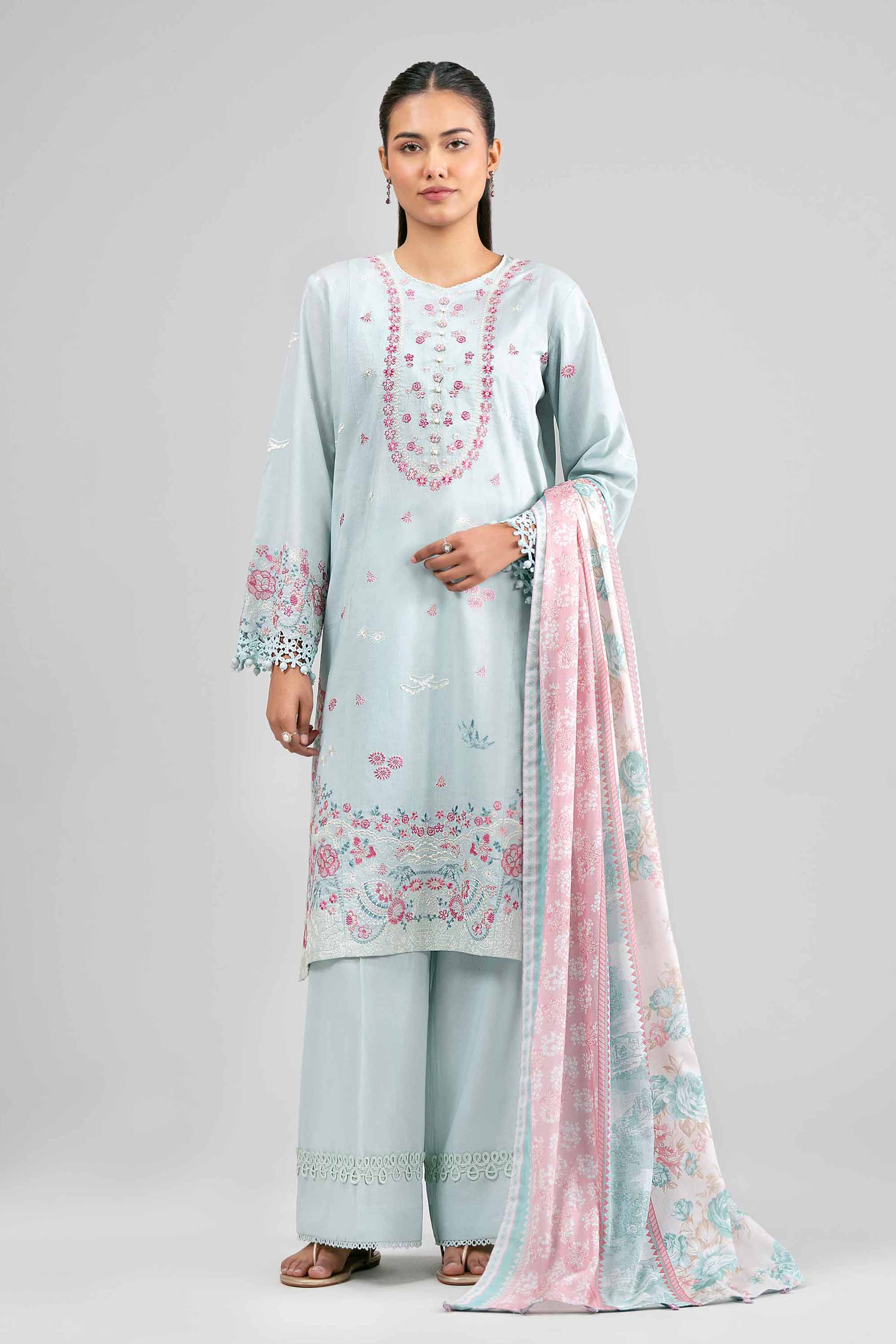 3 Piece - Printed Embroidered Suit - 42601539