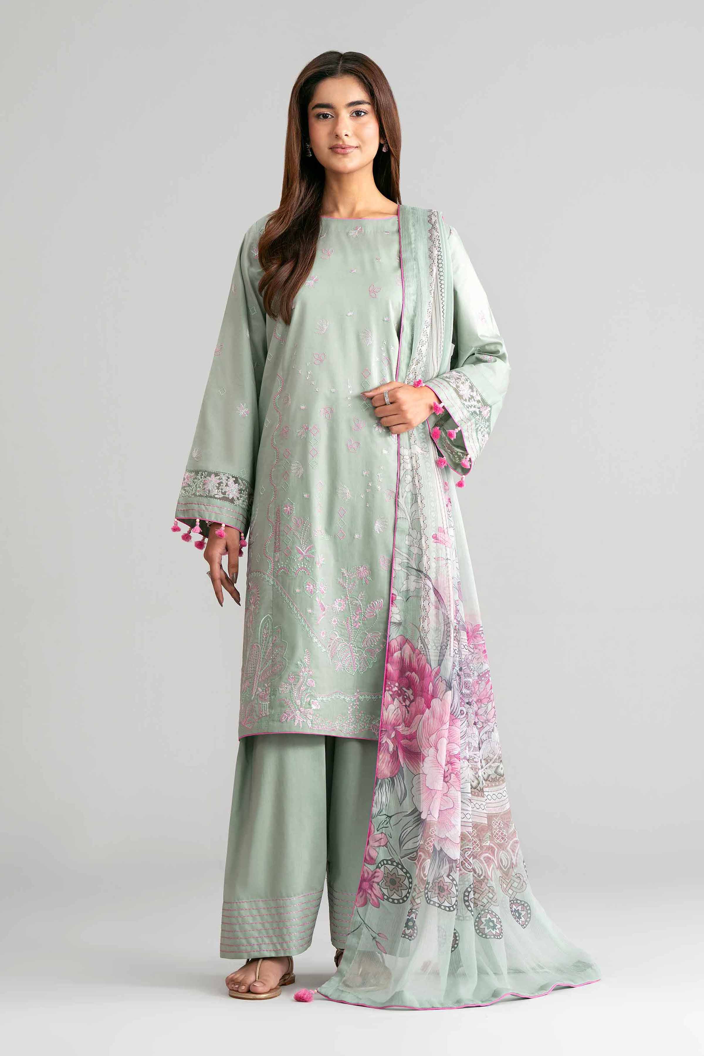 3 Piece - Digital Printed Embroidered Suit - 42601552